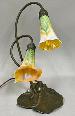Renaissance Art Products Two Light Lily Table Lamp. c. 1980’s vintage Art Nouveau style 2-light 