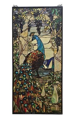 Tiffany Style Stained Glass Window Peacock & Wisteria. This is an heirloom-quality 