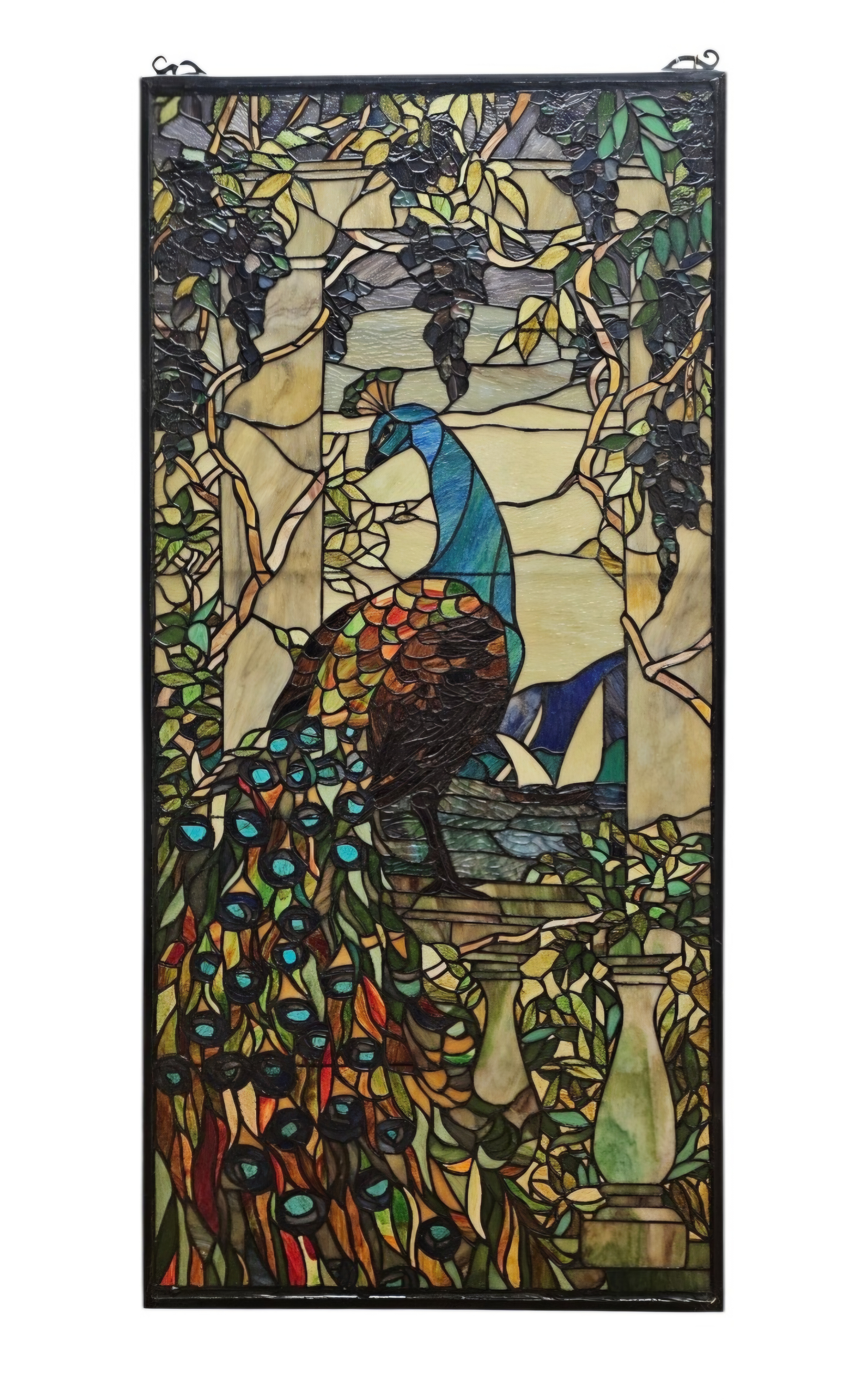 Tiffany Style Stained Glass Window Peacock & Wisteria