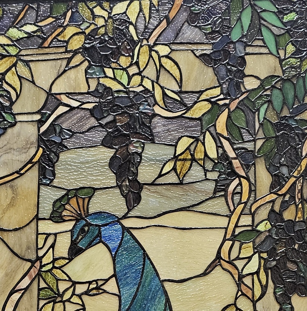 Tiffany Style Stained Glass Window Peacock & Wisteria