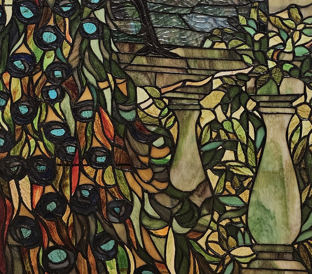 Tiffany Style Stained Glass Window Peacock & Wisteria