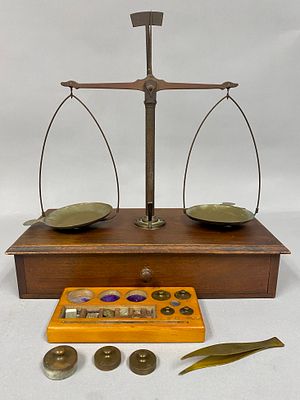 Antique Brass Apothecary Balance Scale. Authentic antique balance scale featuring a brass beam 