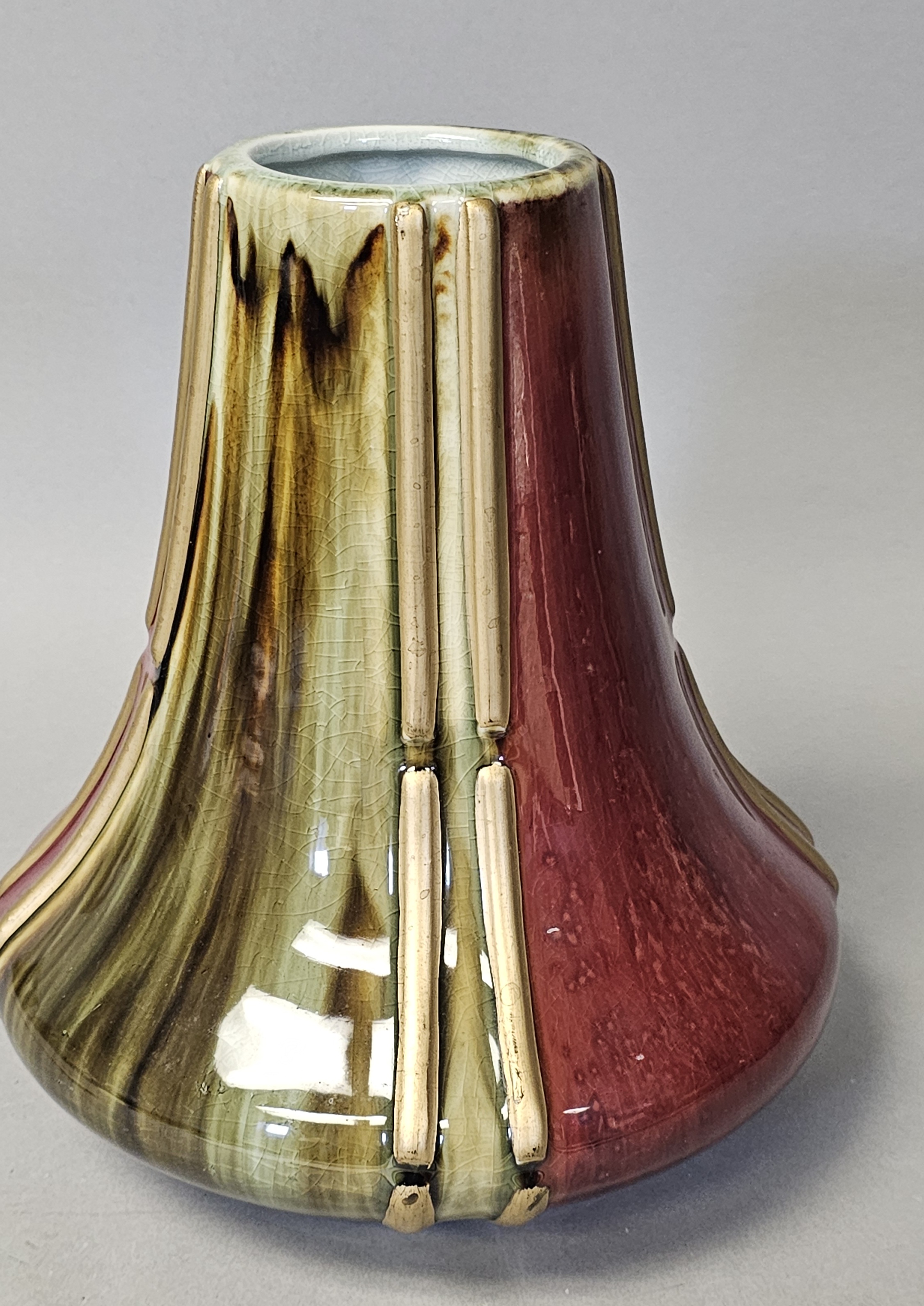 Vintage Pottery Glazed Buttress Vase