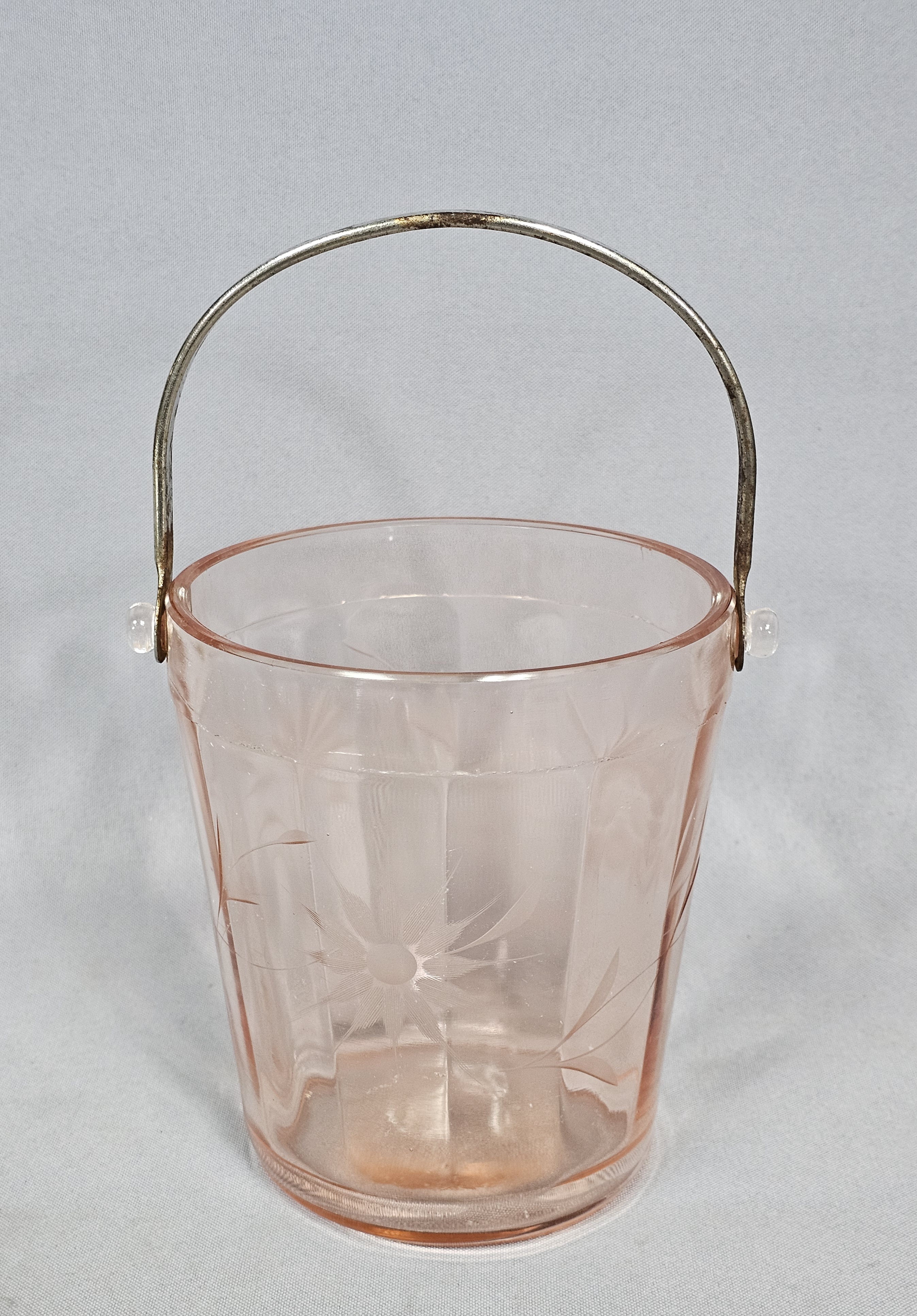 Pink Depression Glass Etched Ice Bucket