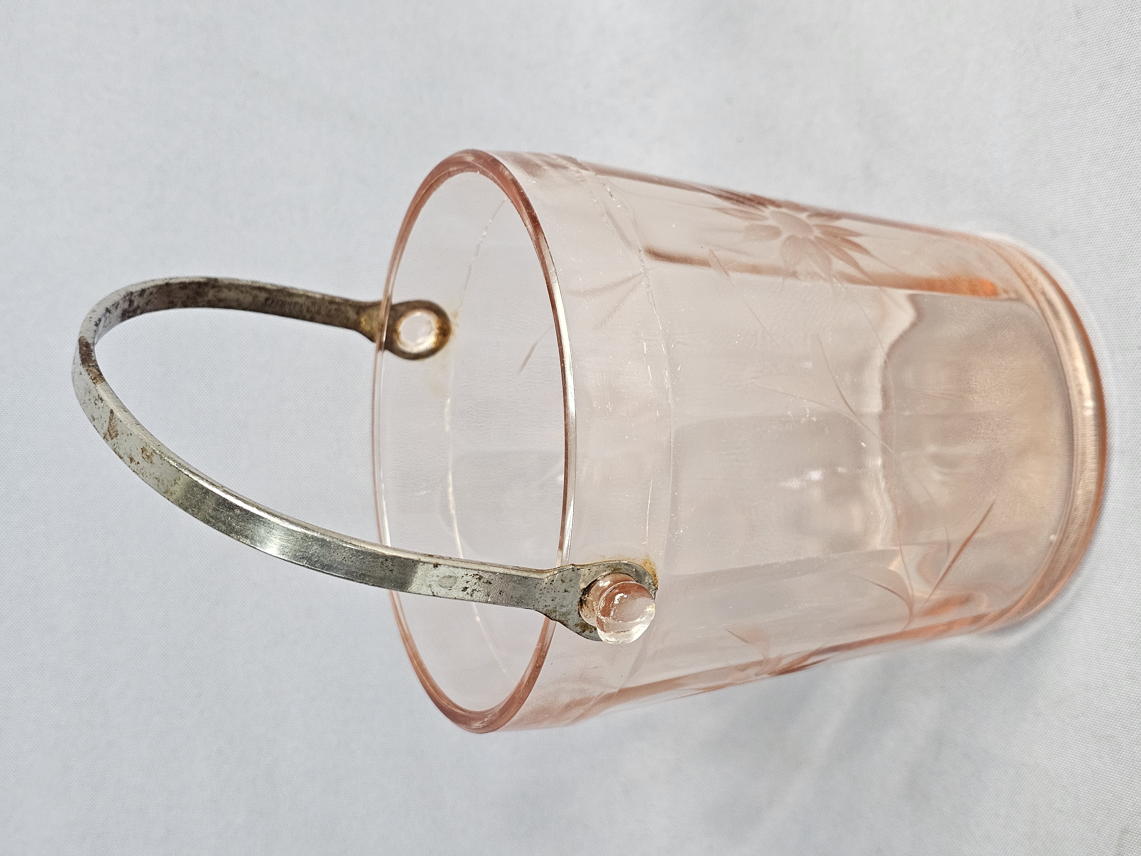 Pink Depression Glass Etched Ice Bucket