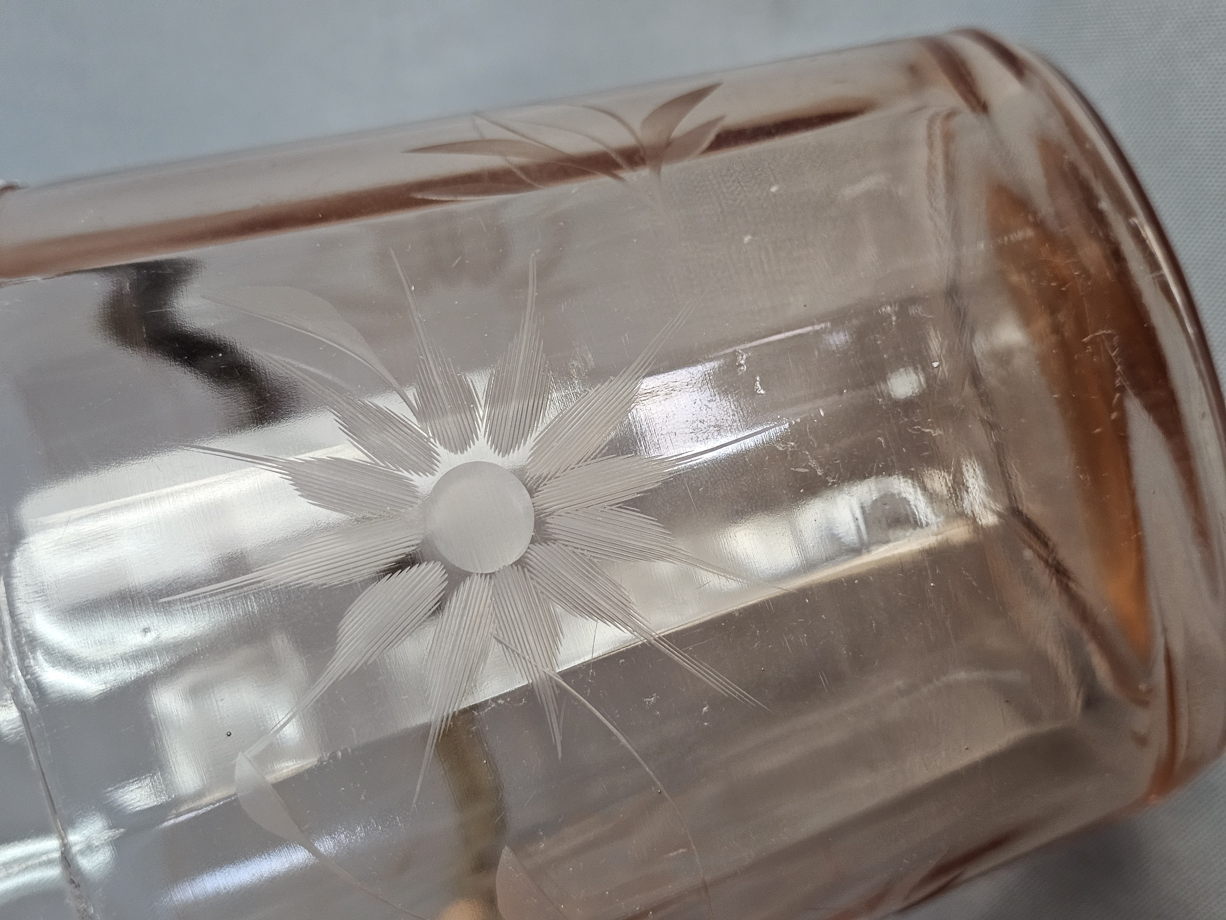 Pink Depression Glass Etched Ice Bucket