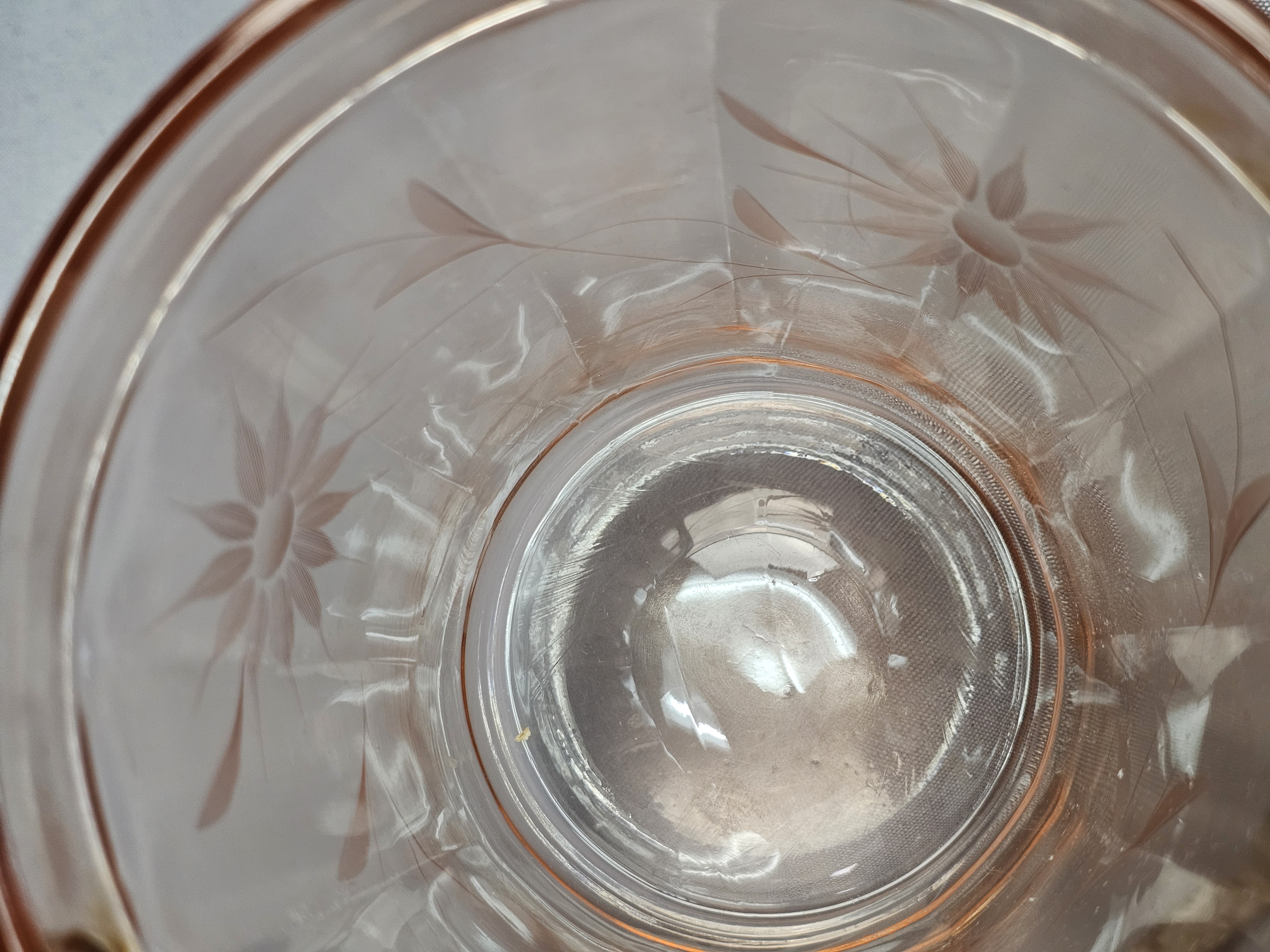 Pink Depression Glass Etched Ice Bucket