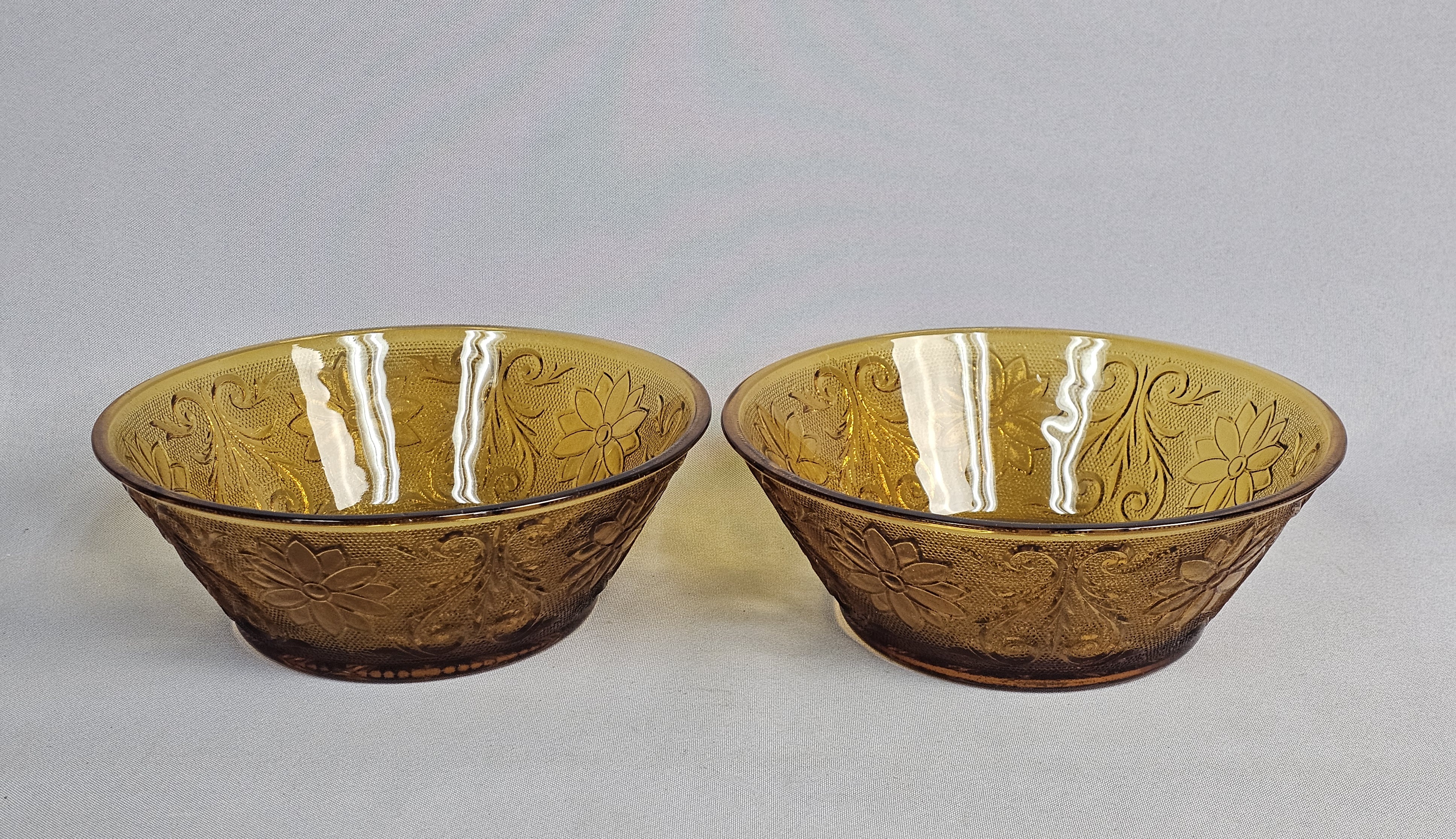 Pair of Tiara Sandwich Amber Bowls