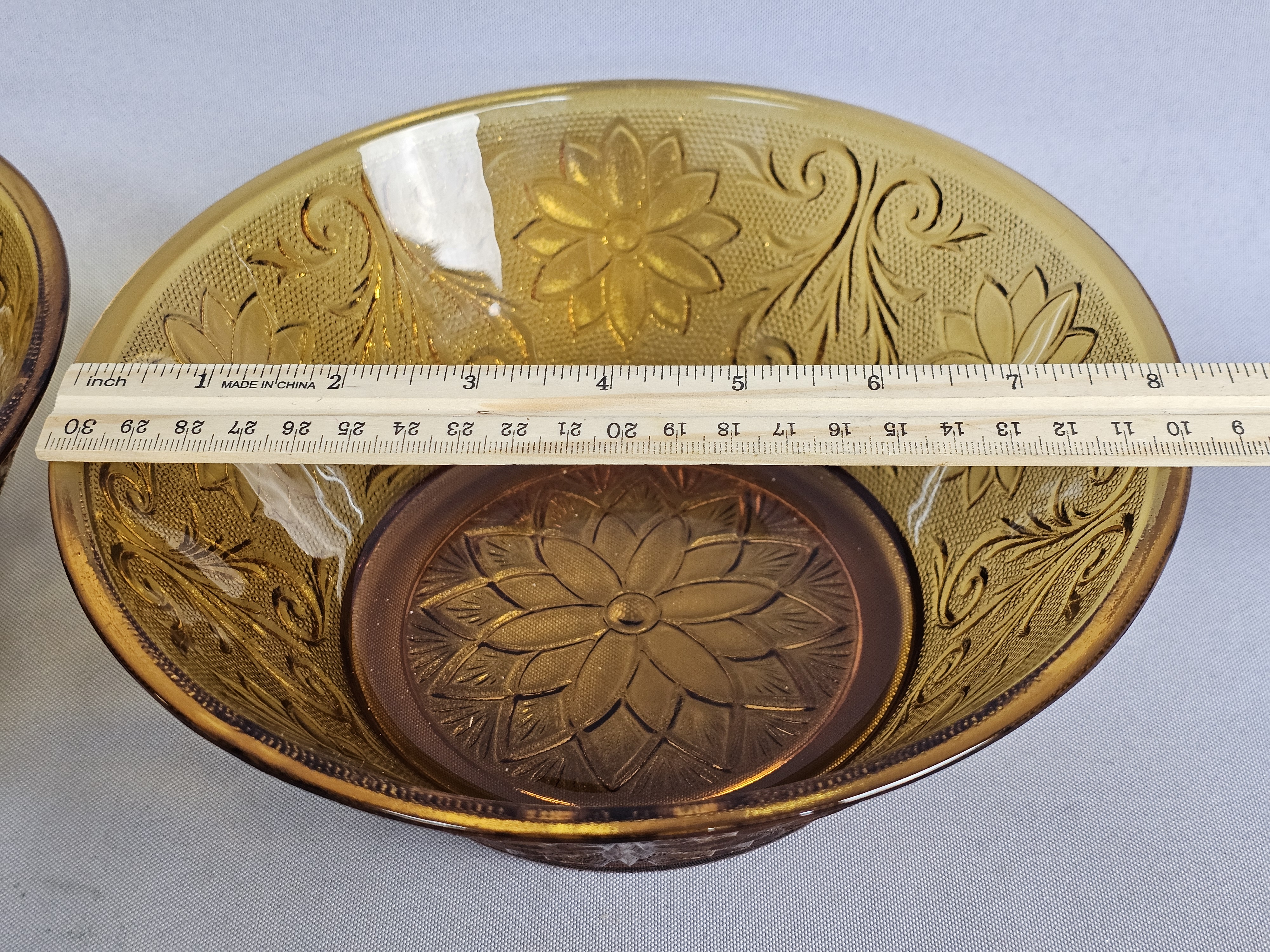Pair of Tiara Sandwich Amber Bowls