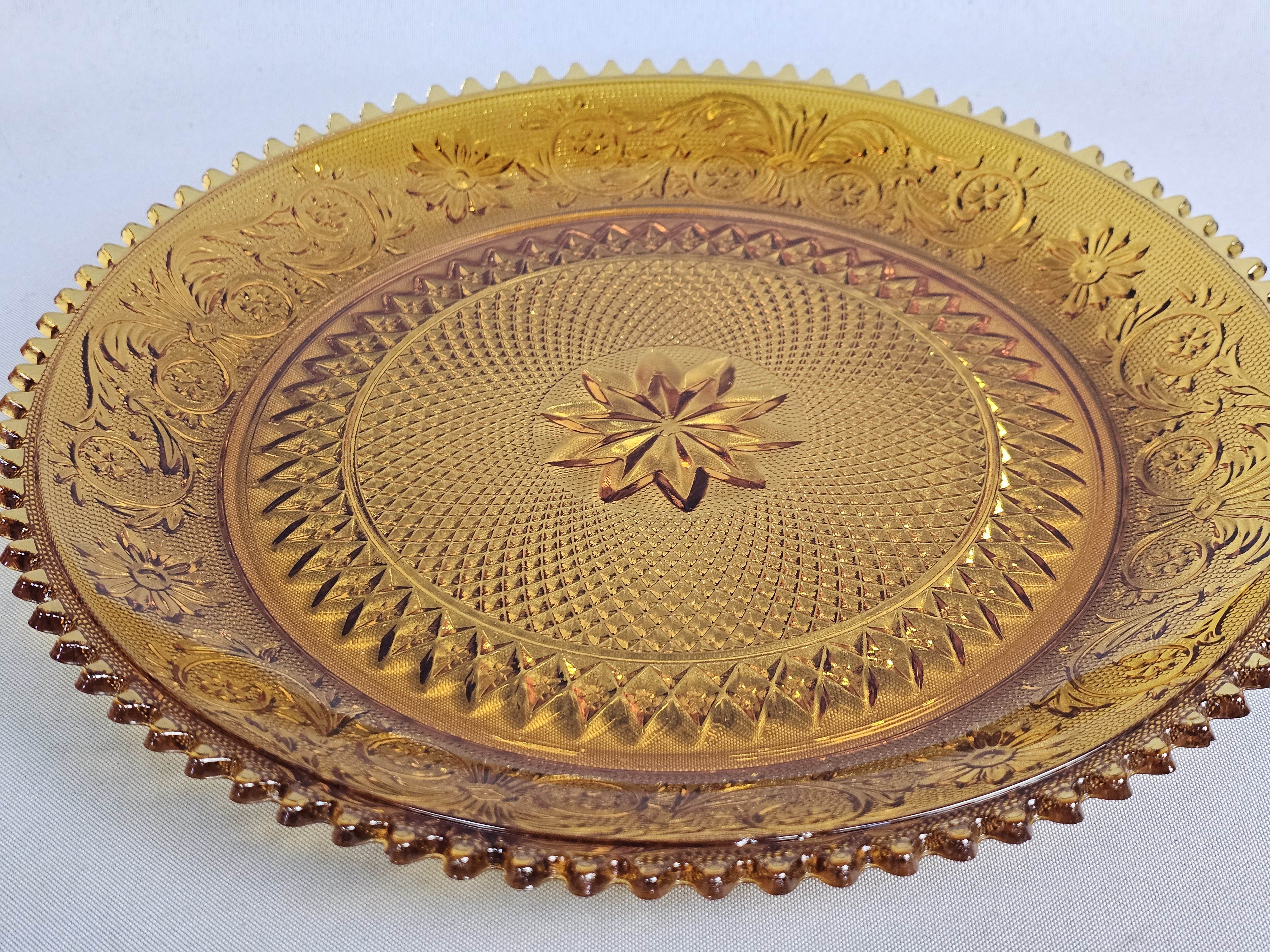 Indiana Tiara Amber Sandwich Glass Plate