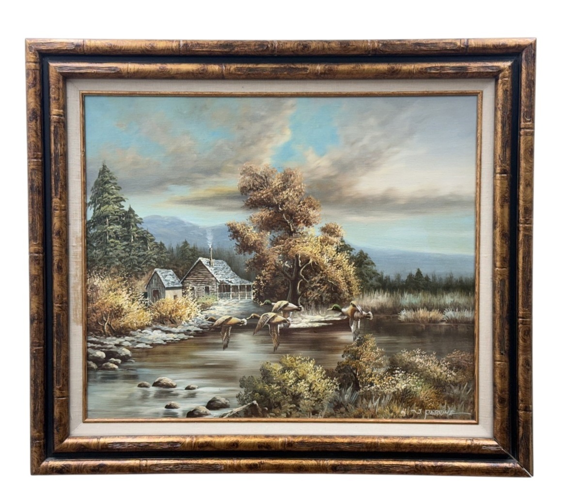 J. Perrine Oil Landscape with Ducks