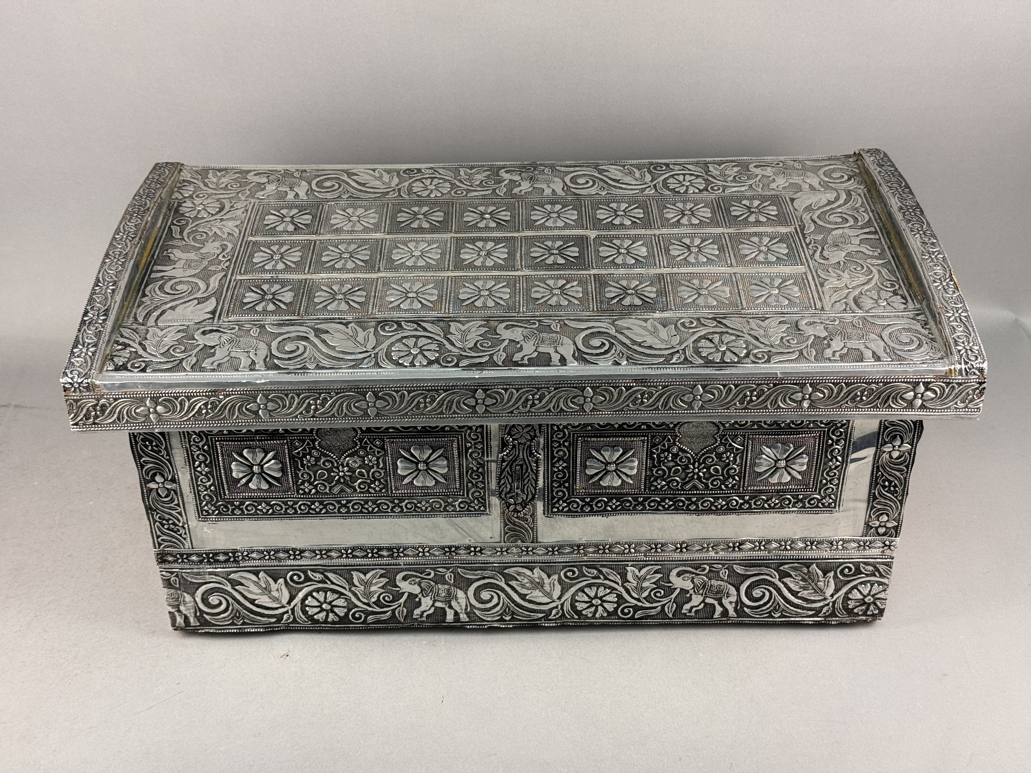 Indian Embossed Metal-Clad Wooden Trunk