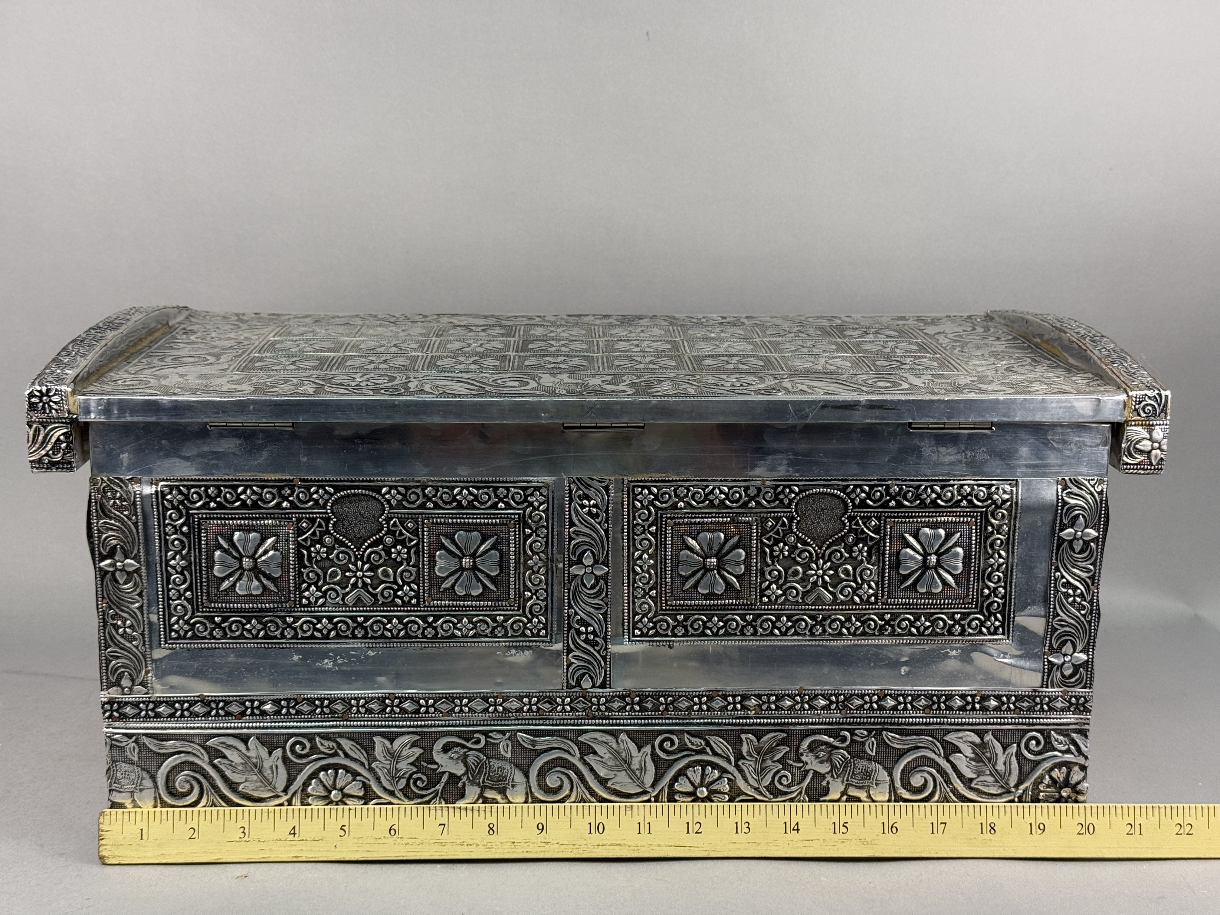 Indian Embossed Metal-Clad Wooden Trunk