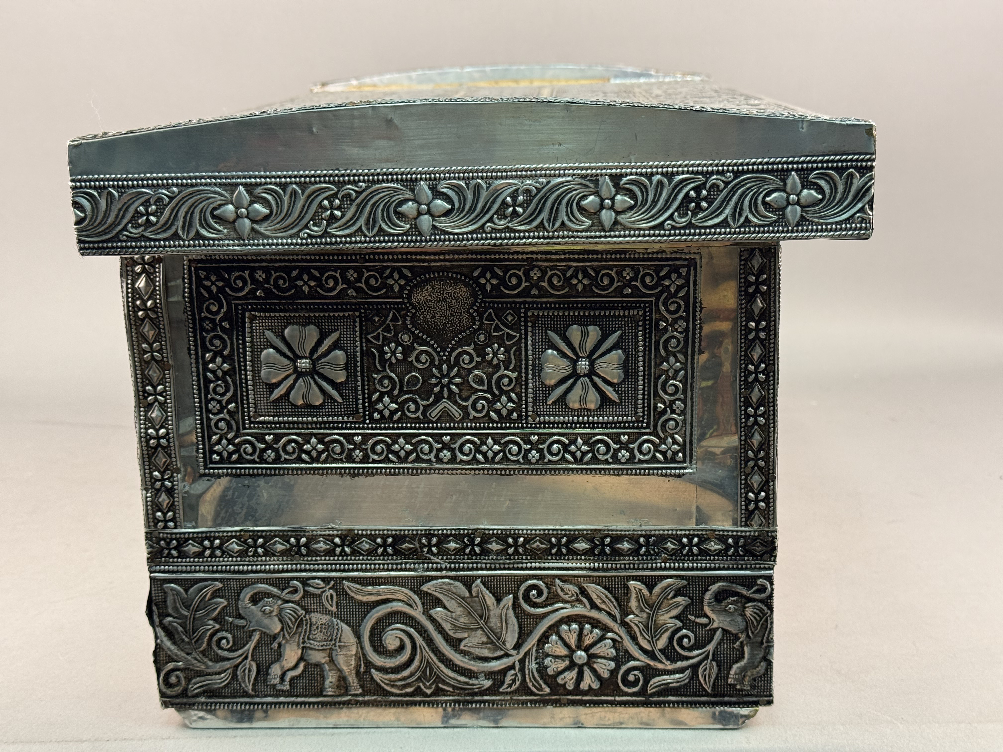 Indian Embossed Metal-Clad Wooden Trunk