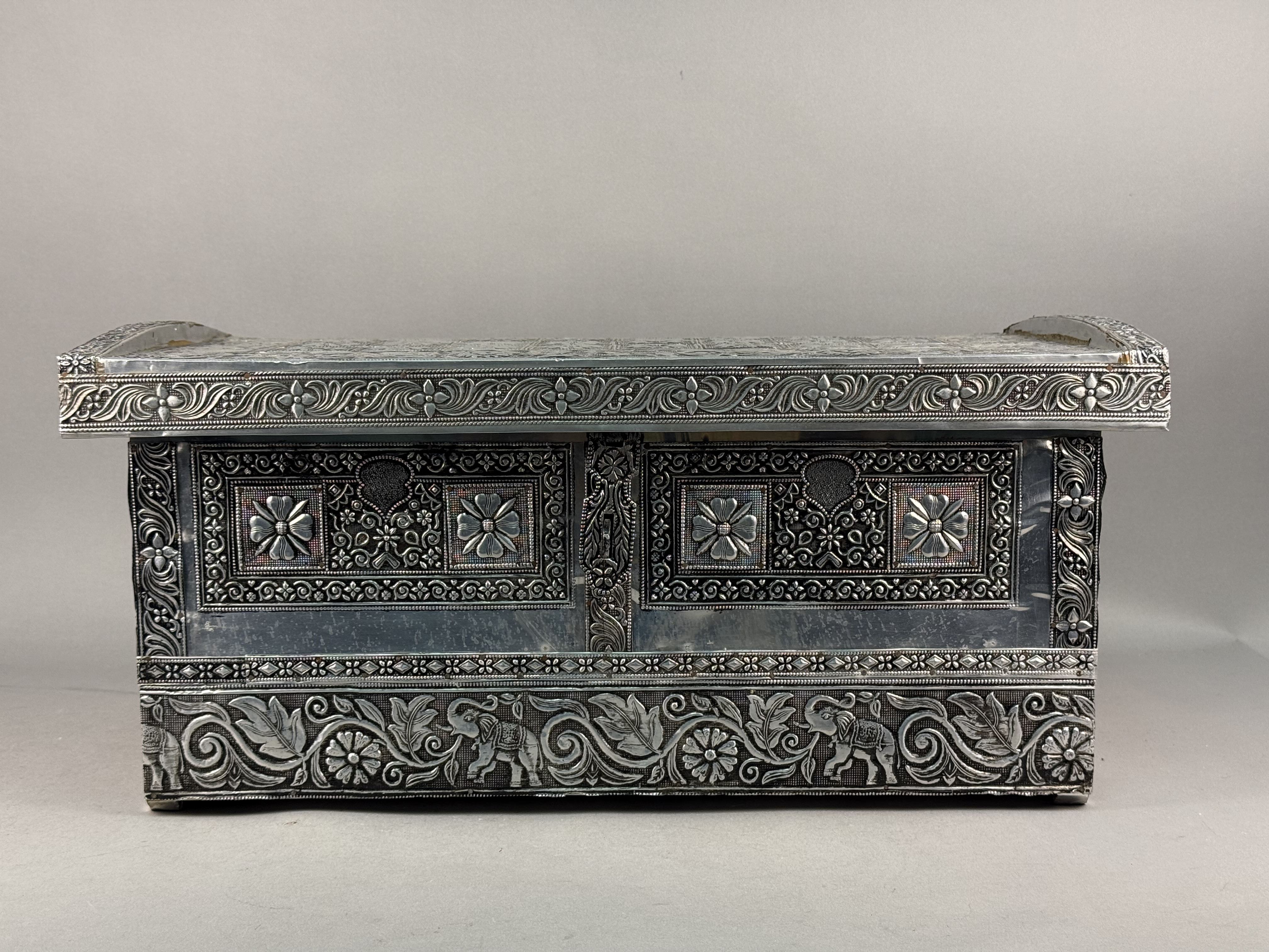 Indian Embossed Metal-Clad Wooden Trunk