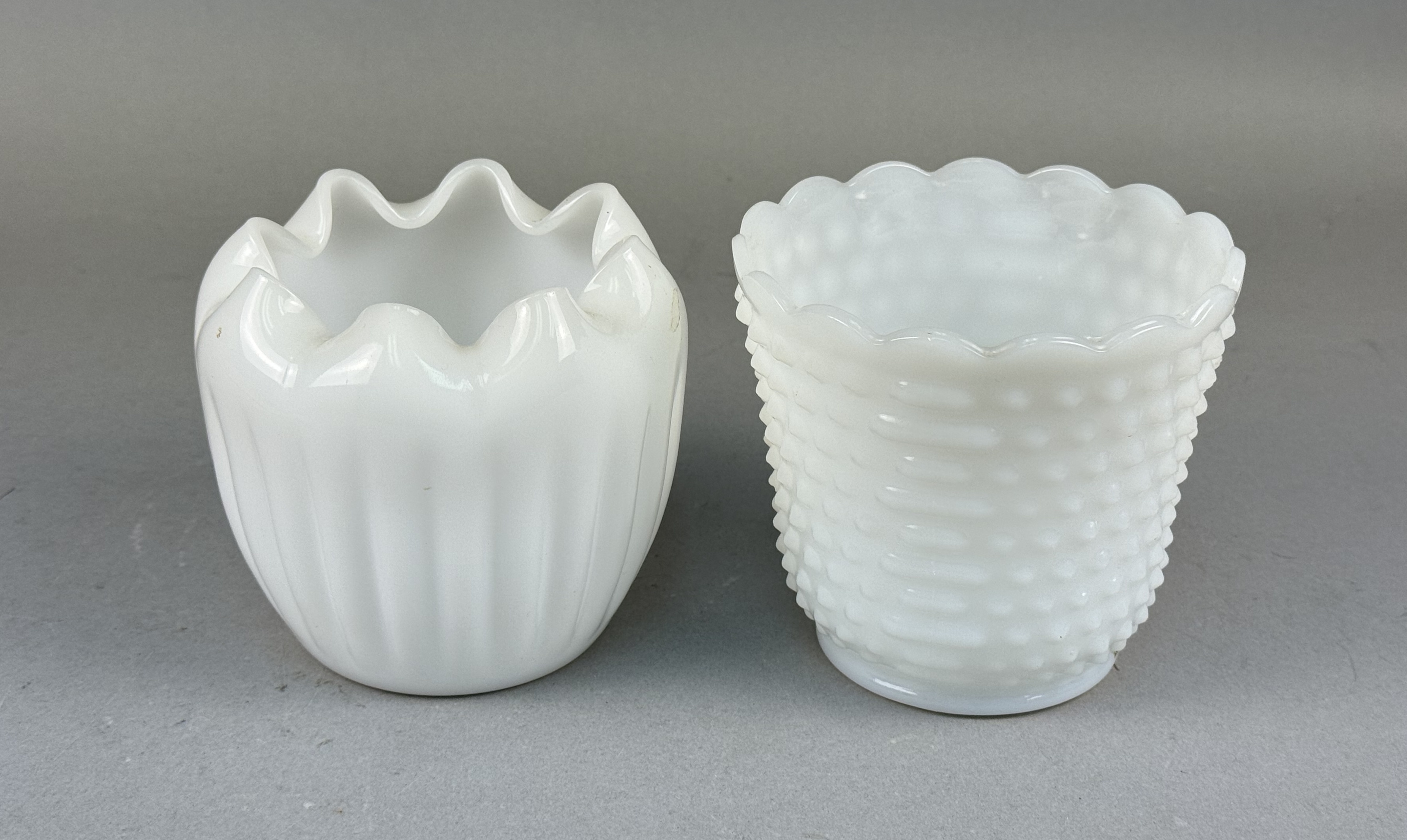 Fire-King and Hobnail Milk Glass Planters