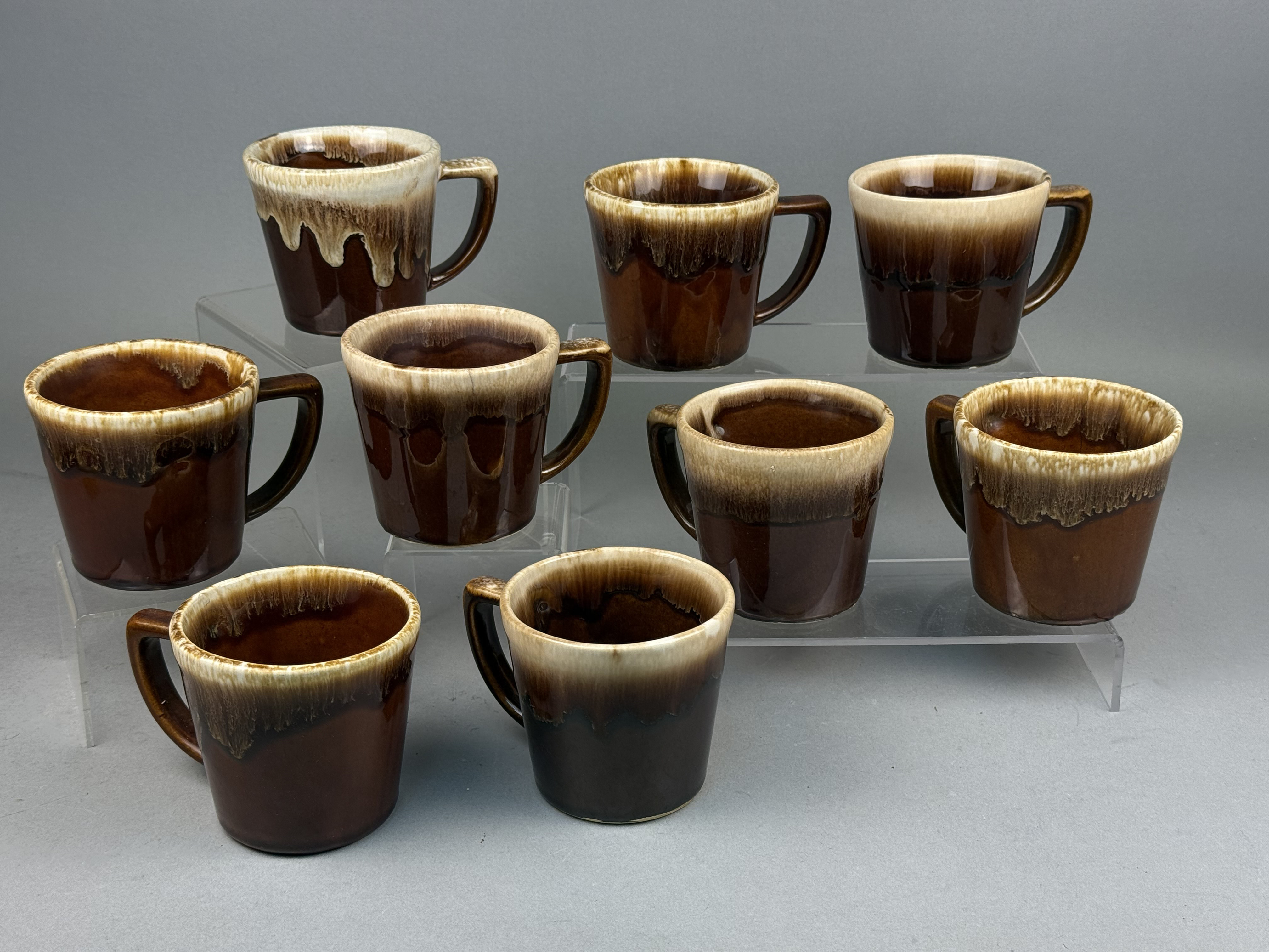 Set of Nine Ken-Craft Brown Drip Mugs