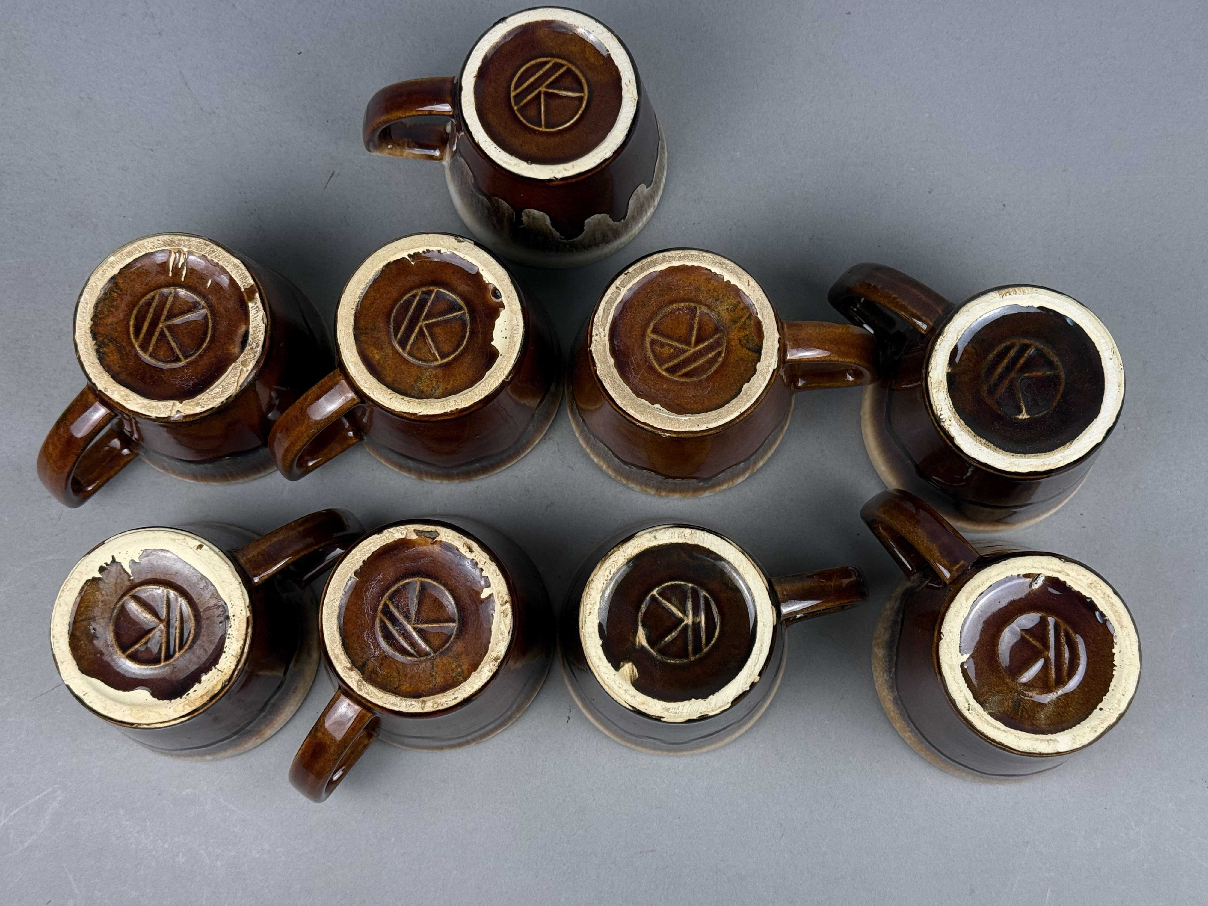 Set of Nine Ken-Craft Brown Drip Mugs