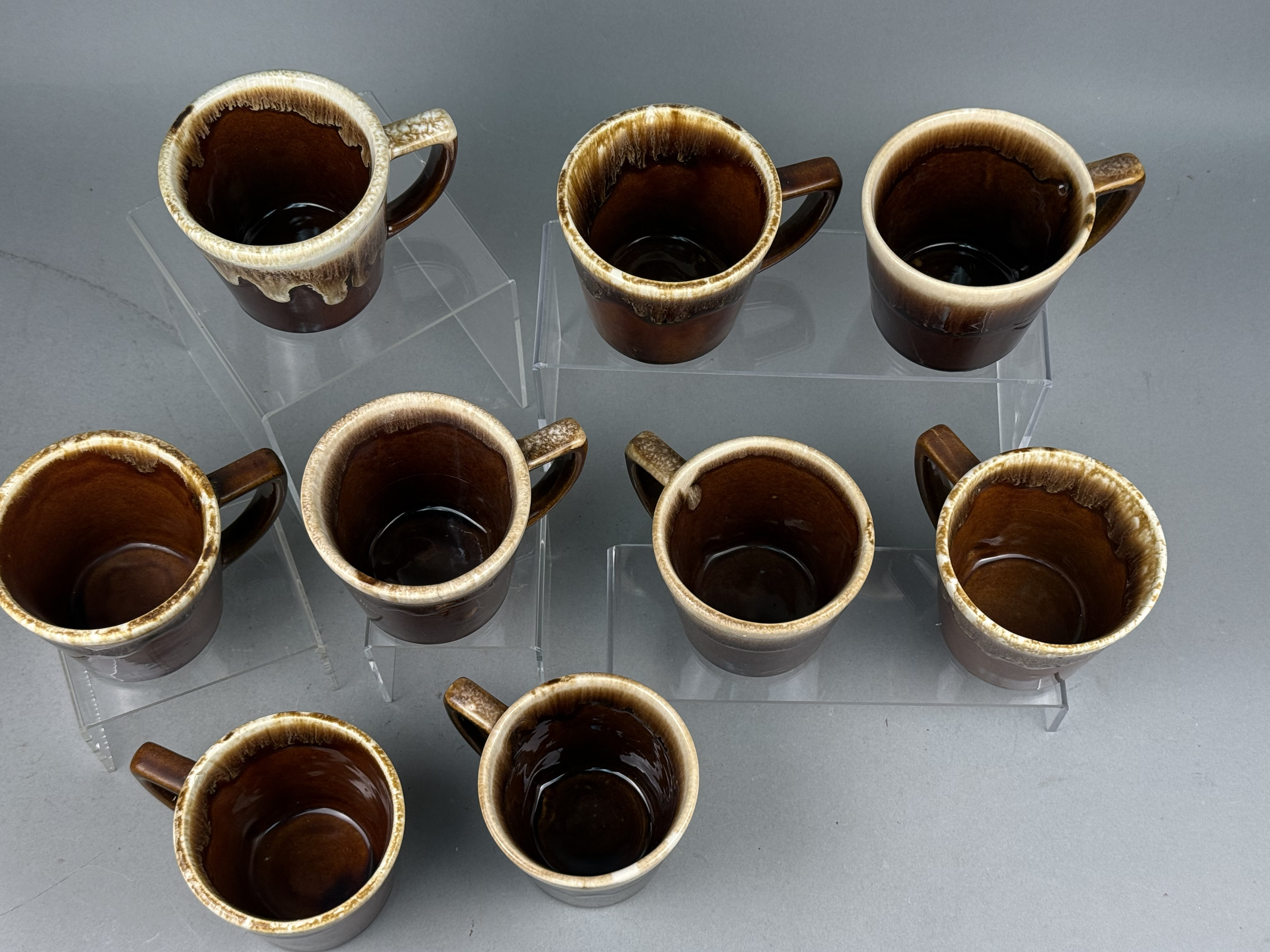 Set of Nine Ken-Craft Brown Drip Mugs