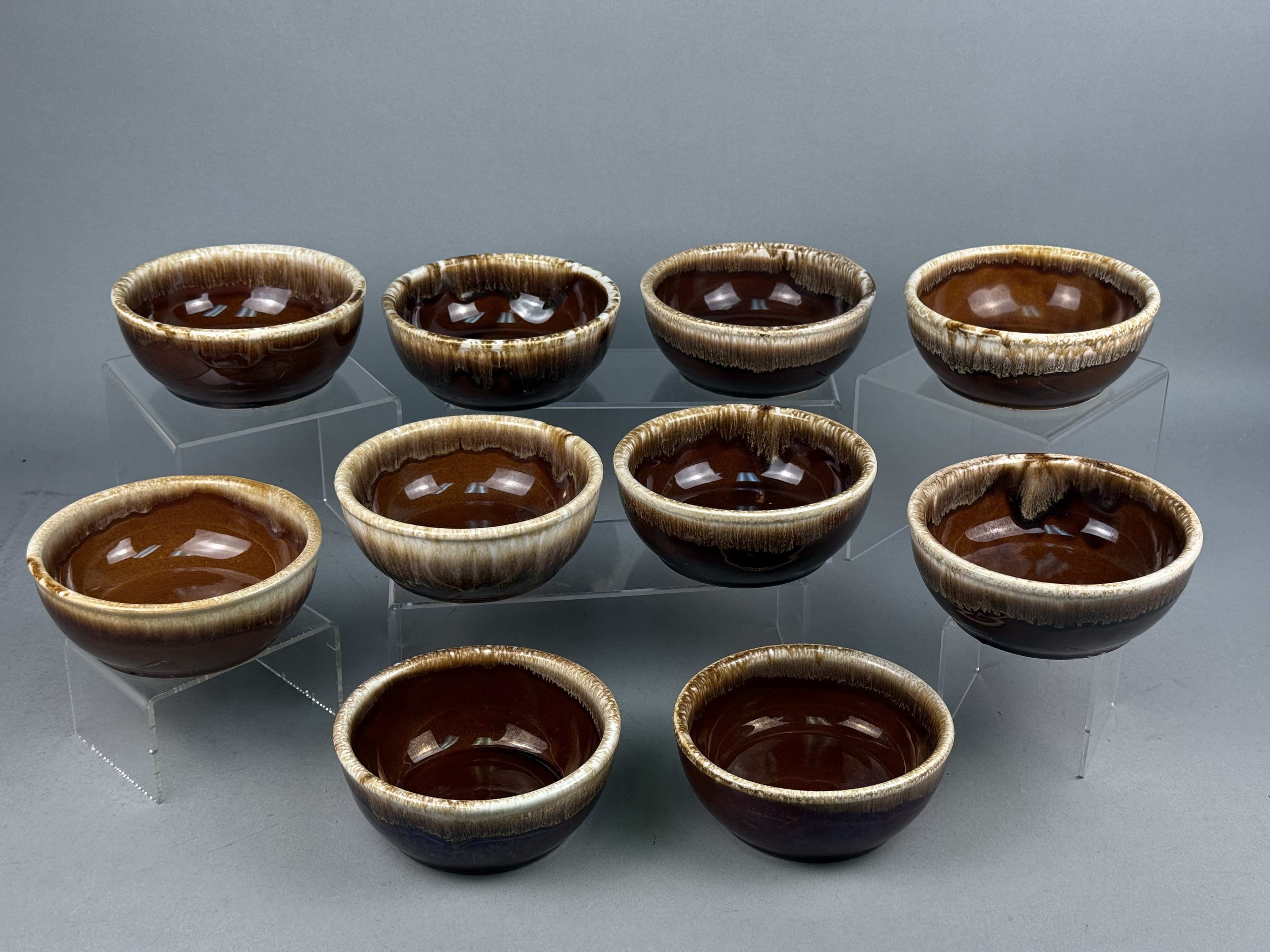Set of Ten Nelson McCoy Brown Drip Bowls