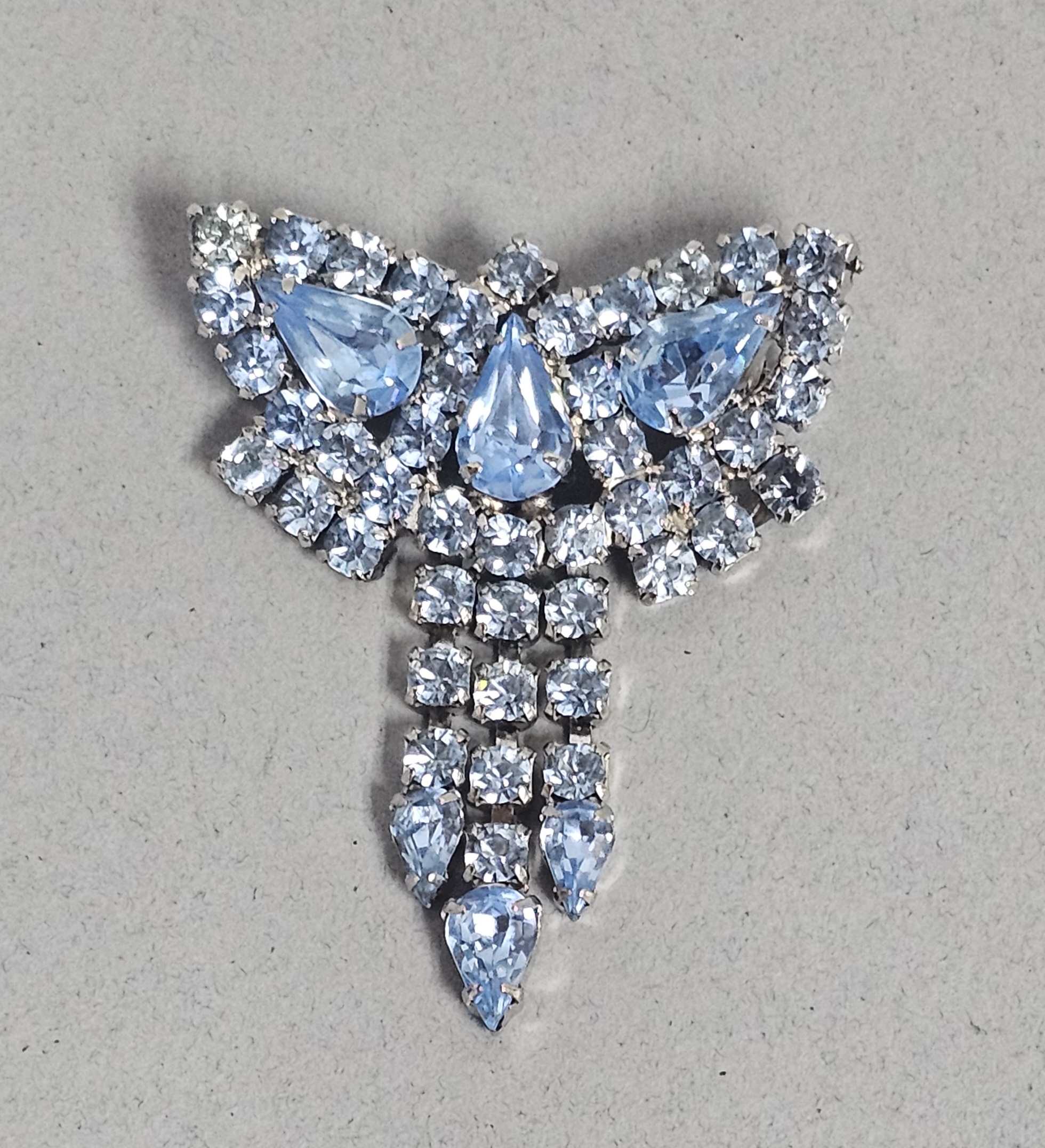 Kramer Blue Rhinestone Fringe Brooch
