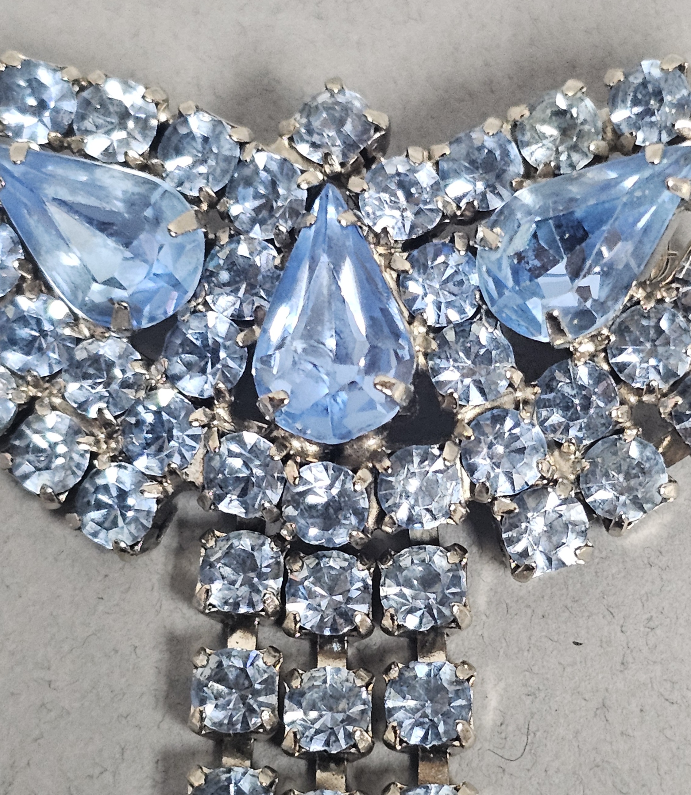 Kramer Blue Rhinestone Fringe Brooch