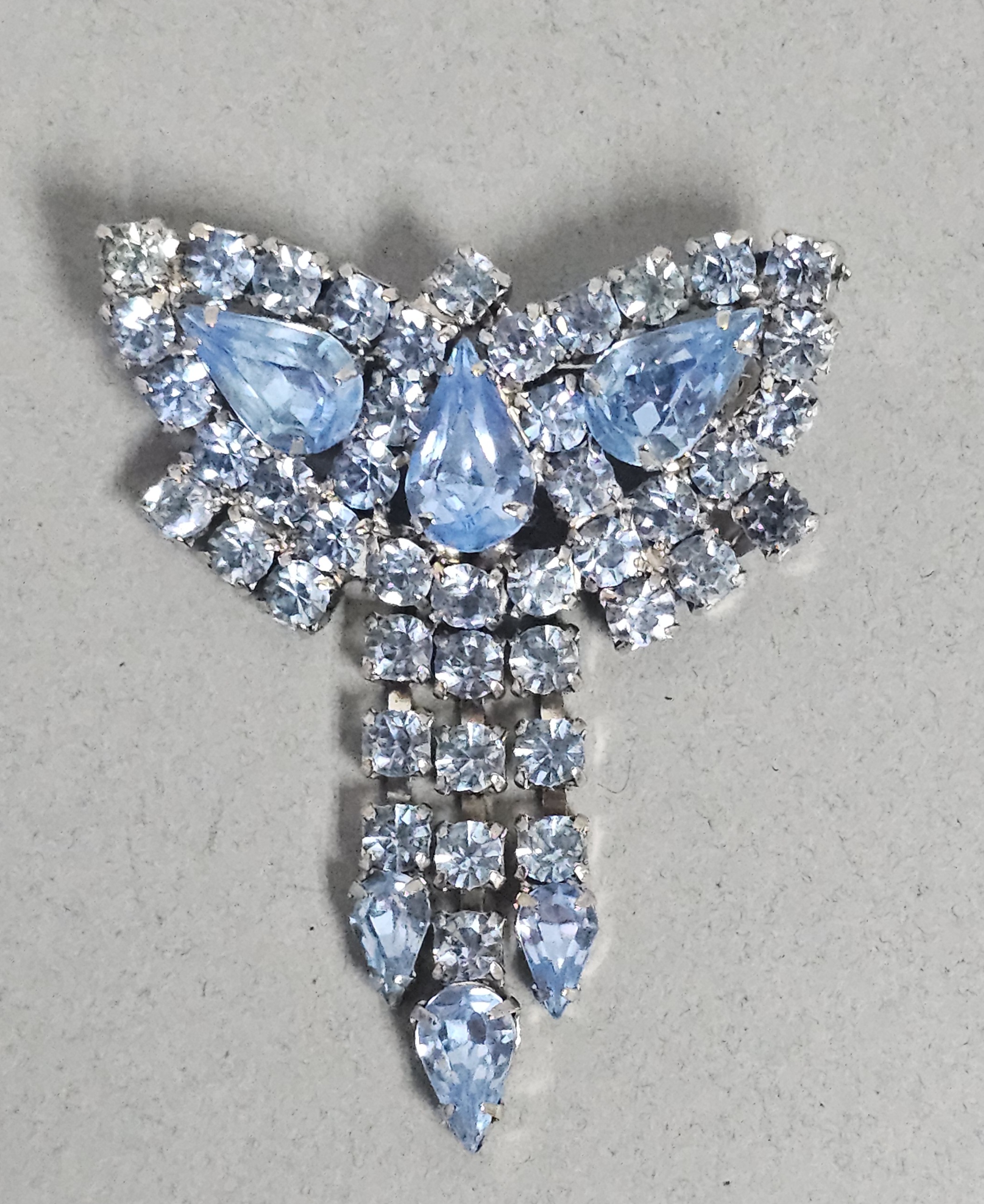 Kramer Blue Rhinestone Fringe Brooch