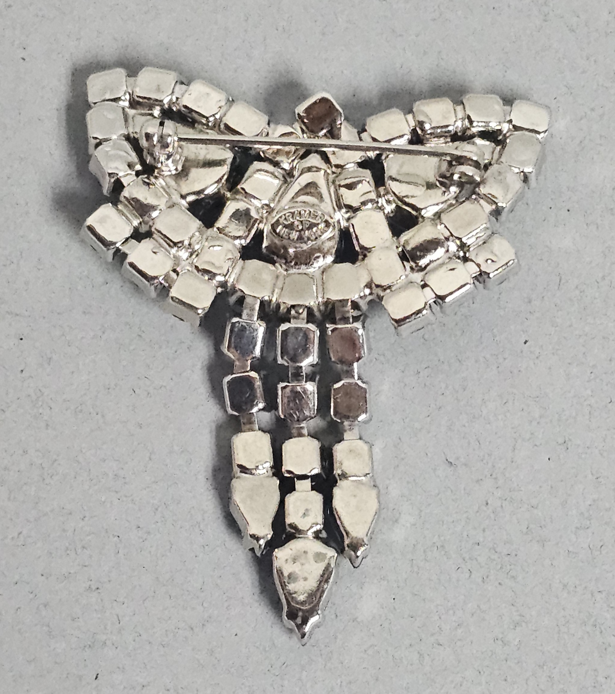 Kramer Blue Rhinestone Fringe Brooch
