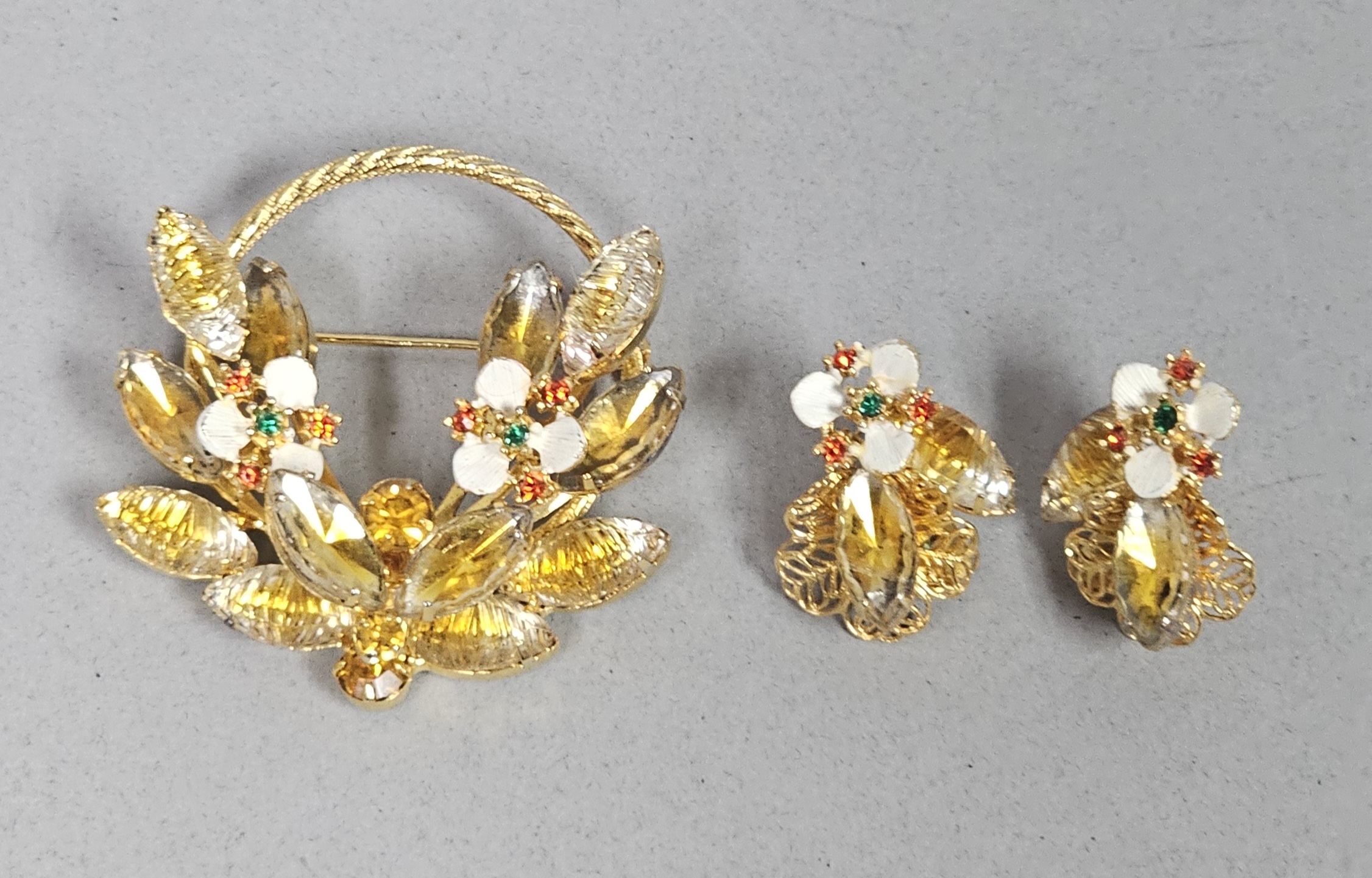 Mid-Century Amber and Enamel Demi-Parure