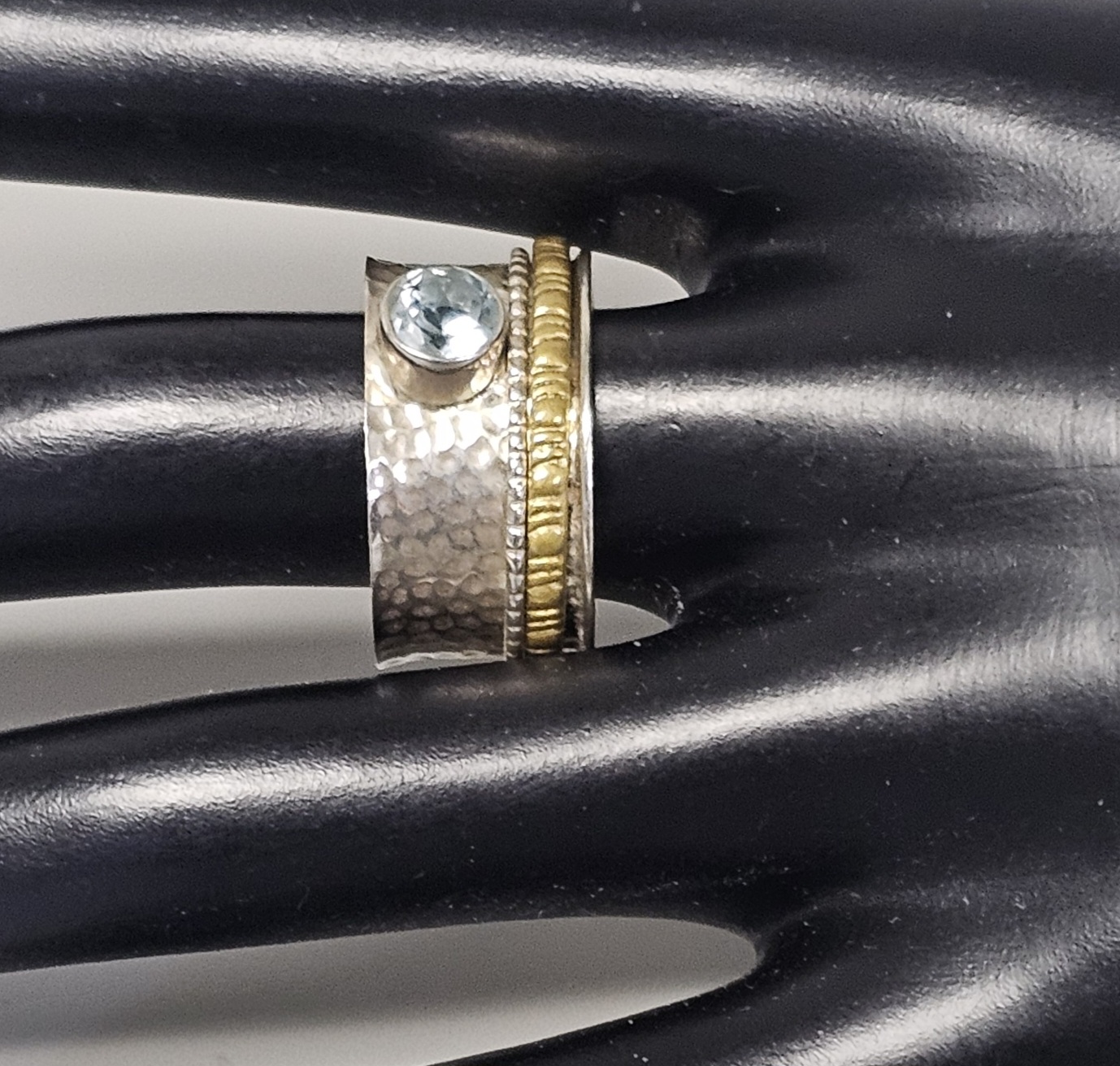 Sterling Silver and Gemstone Spinner Ring 6.2 Grams