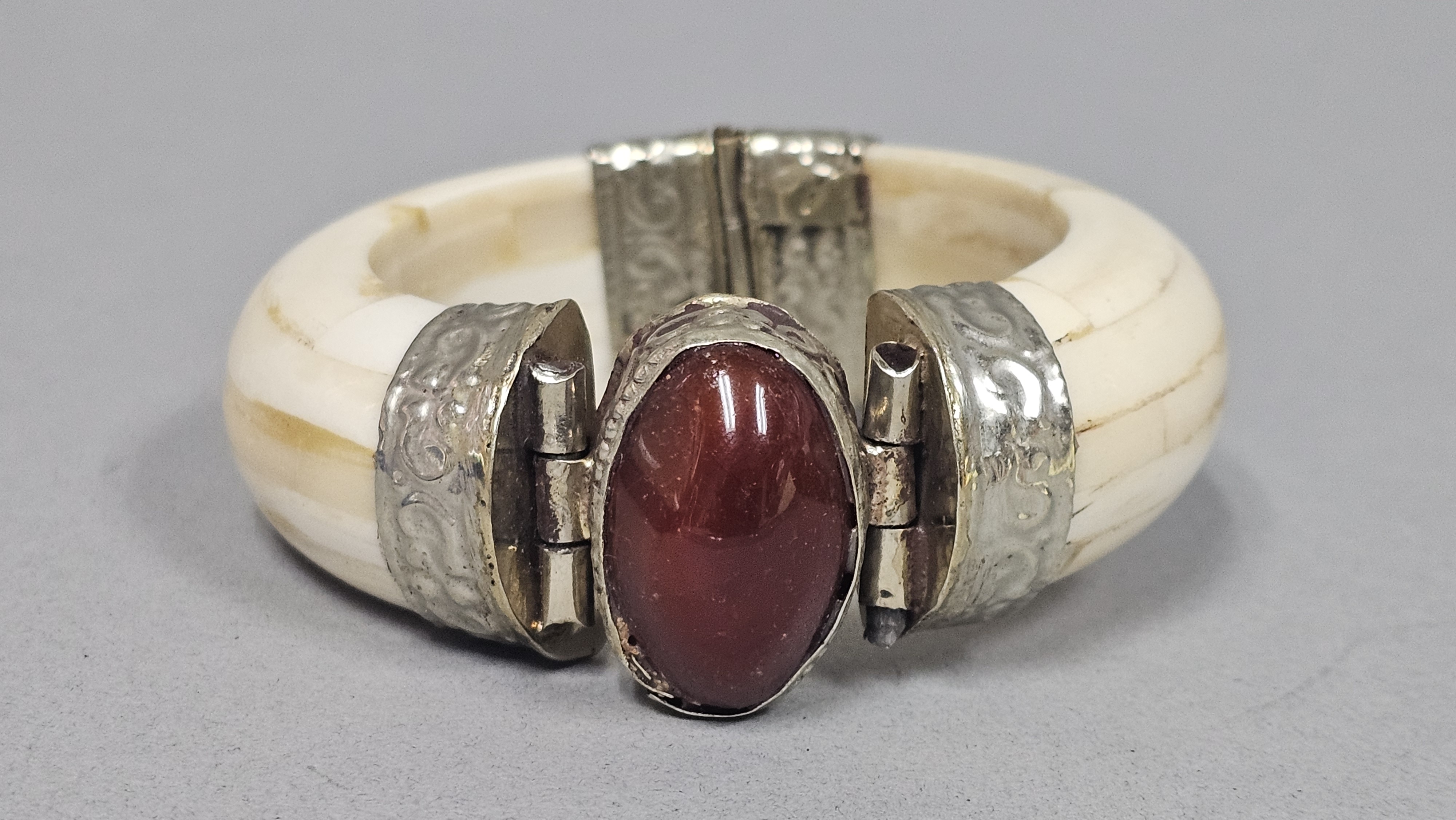 Bone and Carnelian Hinged Bangle