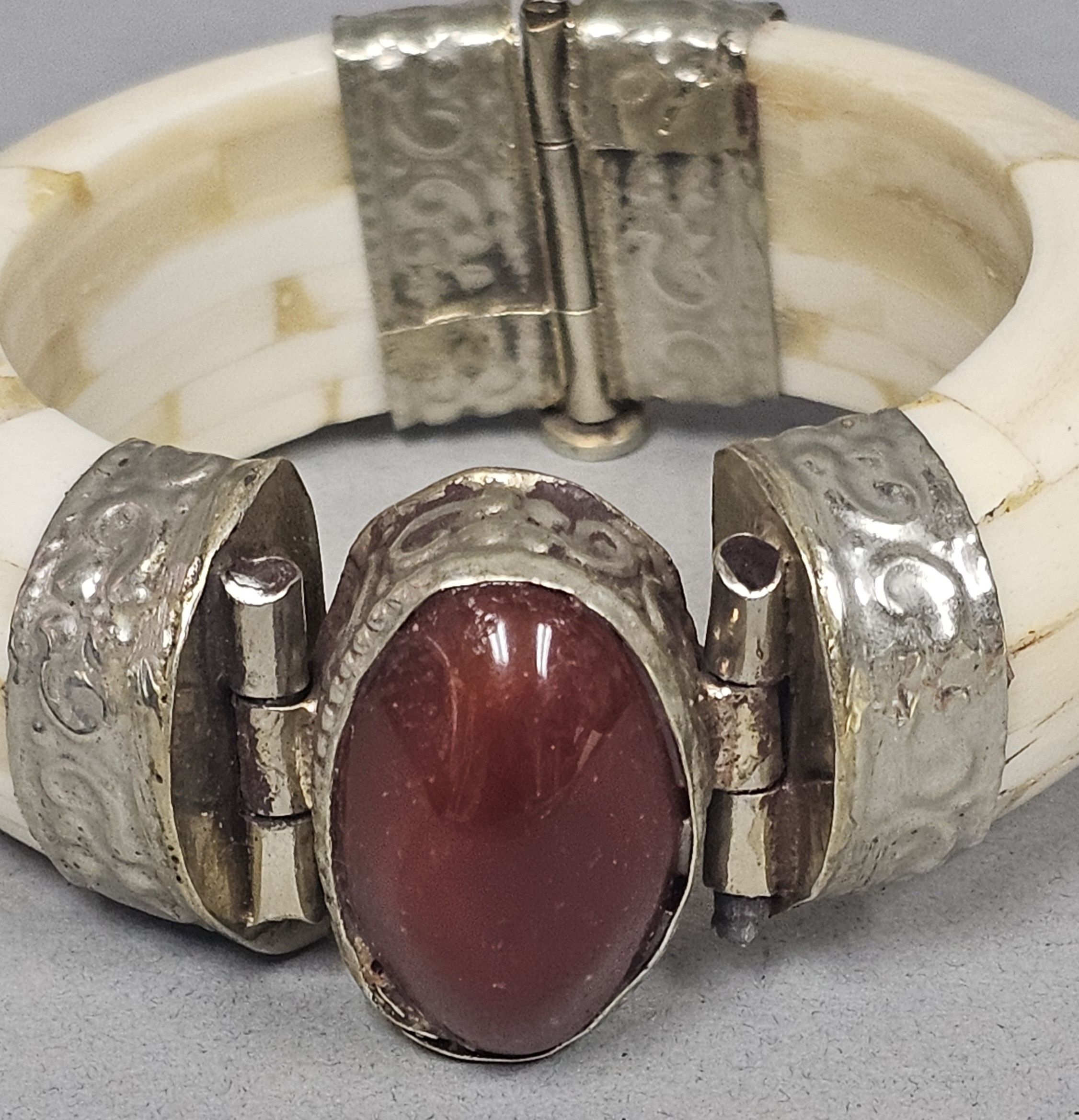 Bone and Carnelian Hinged Bangle