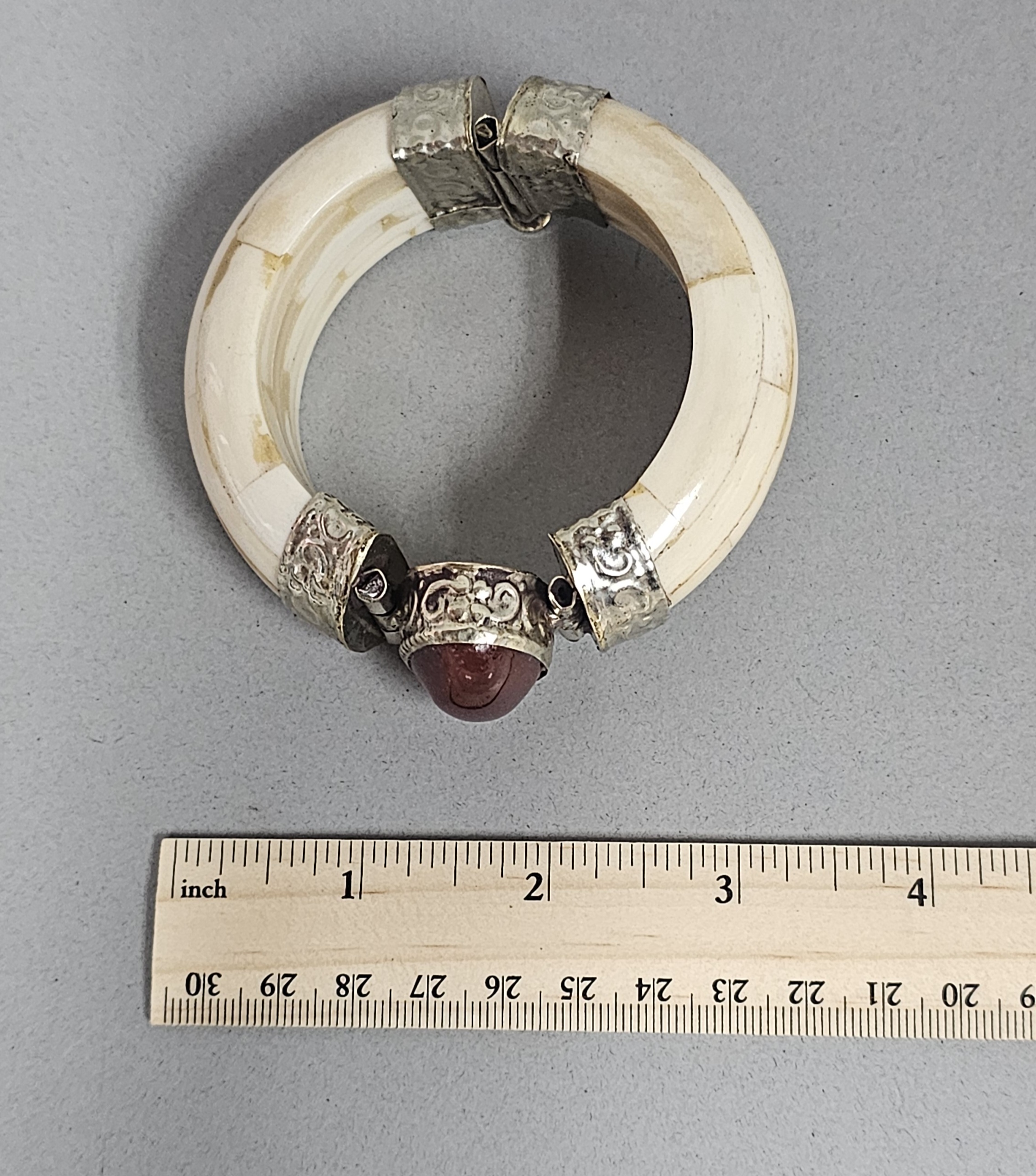 Bone and Carnelian Hinged Bangle