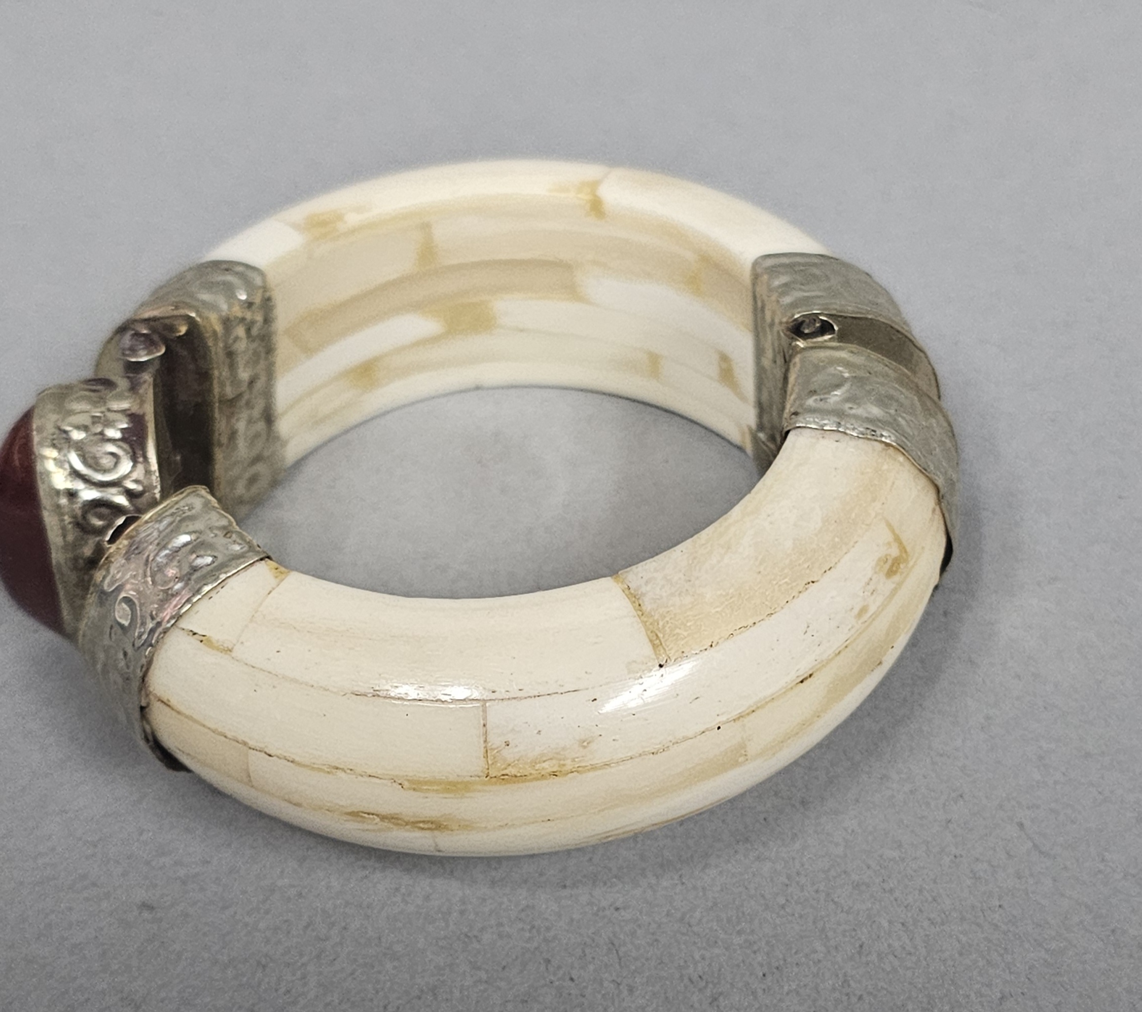 Bone and Carnelian Hinged Bangle