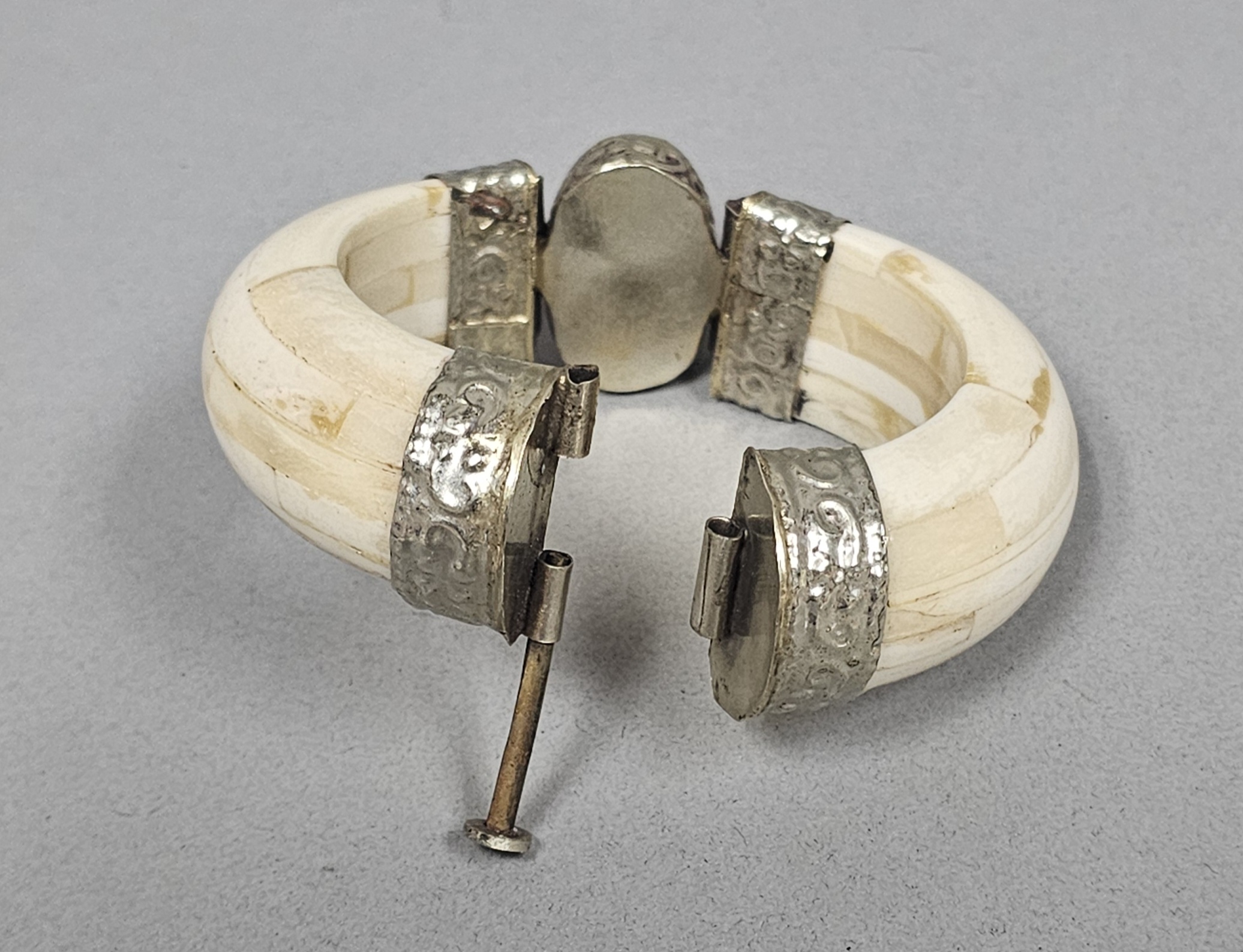 Bone and Carnelian Hinged Bangle