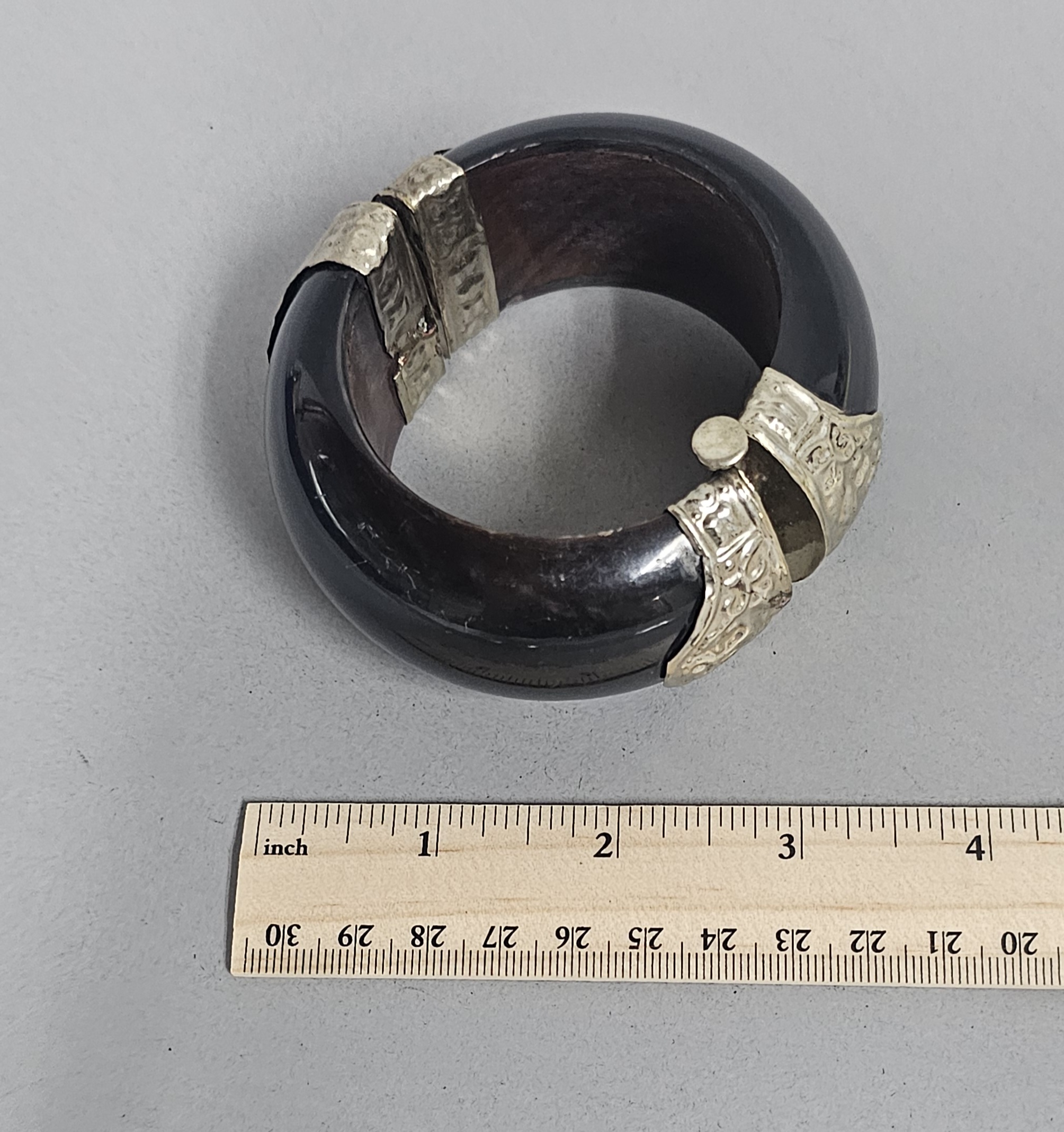 Mexican Sterling Silver and Wood Bangle