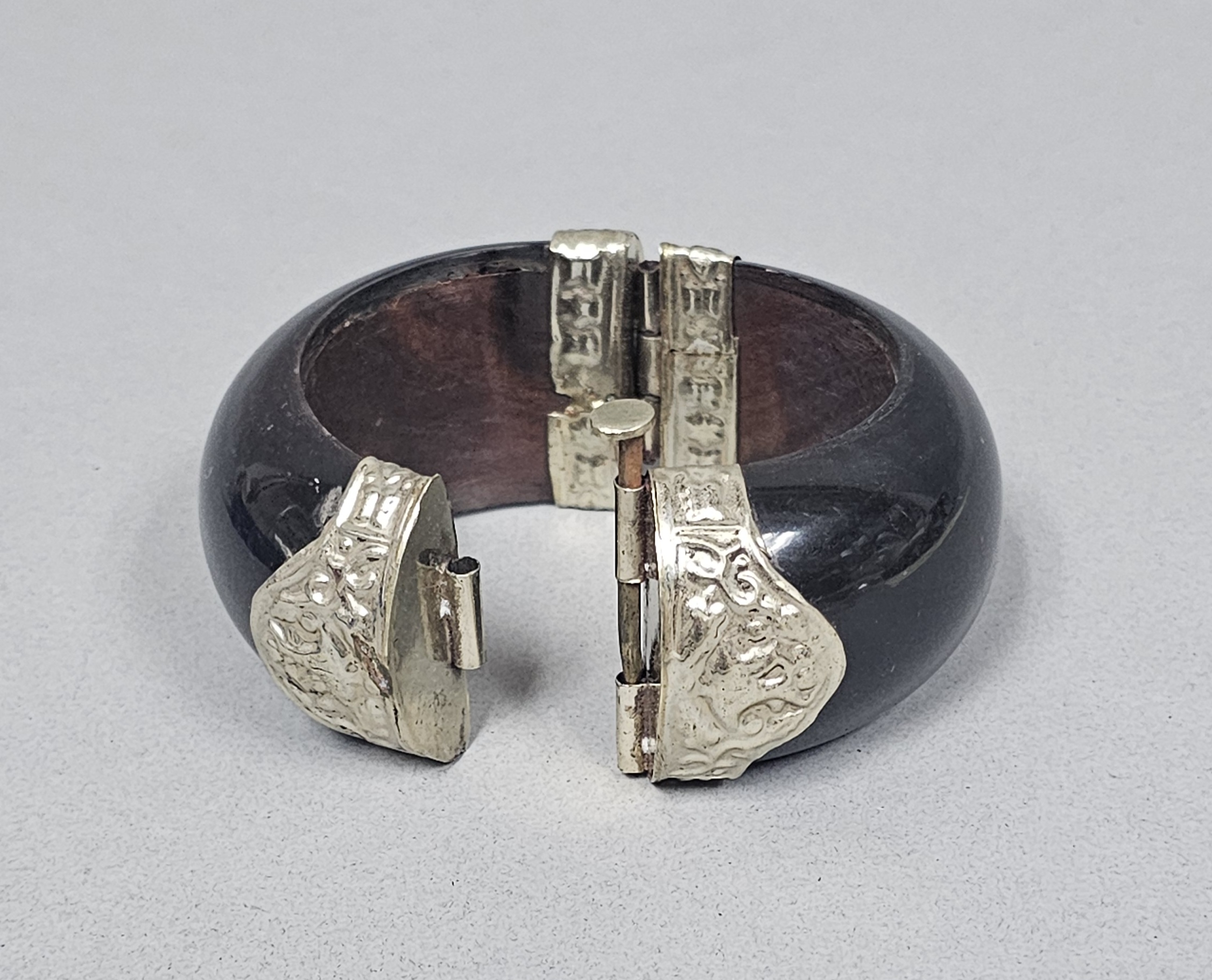 Mexican Sterling Silver and Wood Bangle