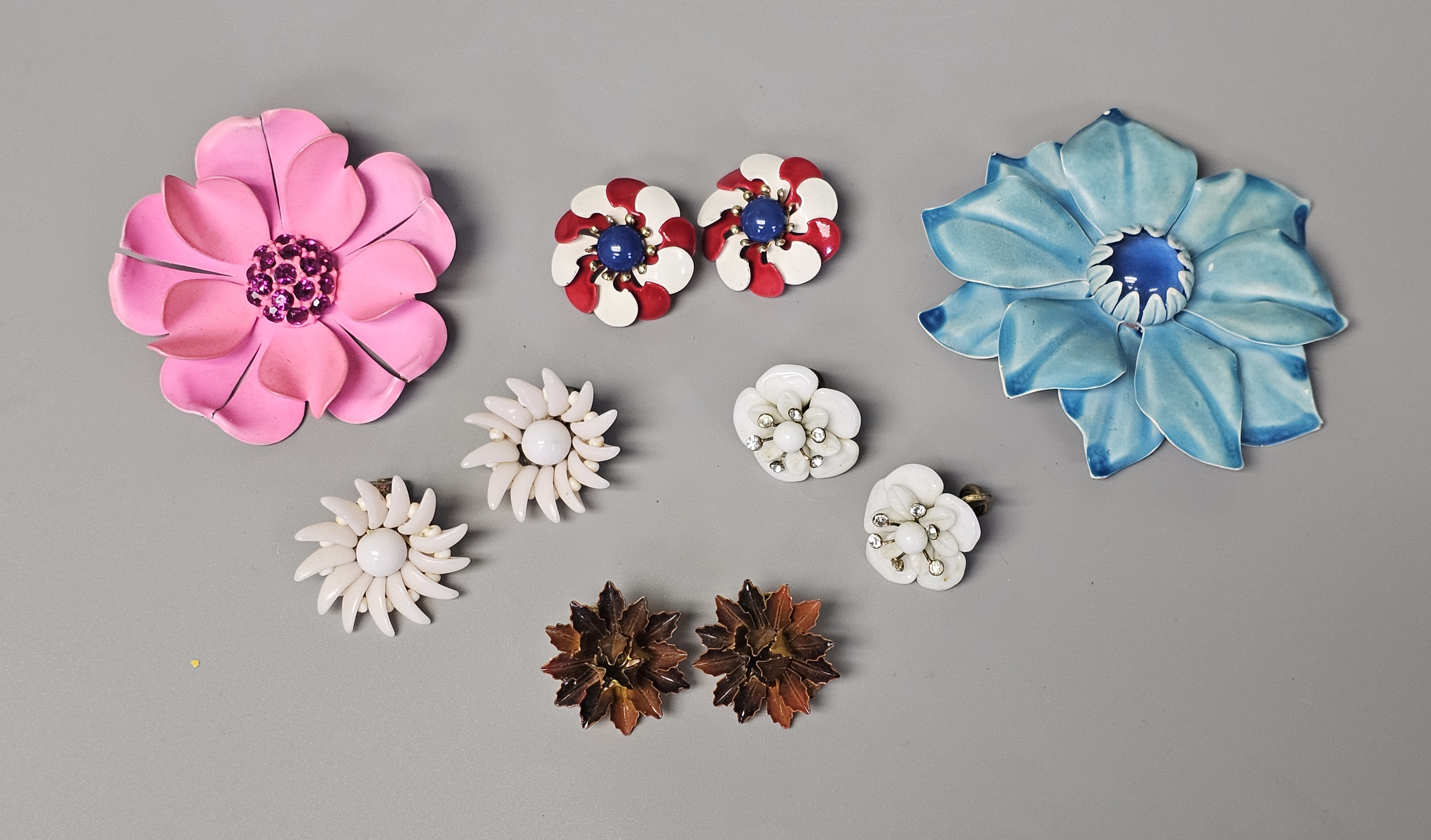Collection of Vintage Enamel Flower Jewelry