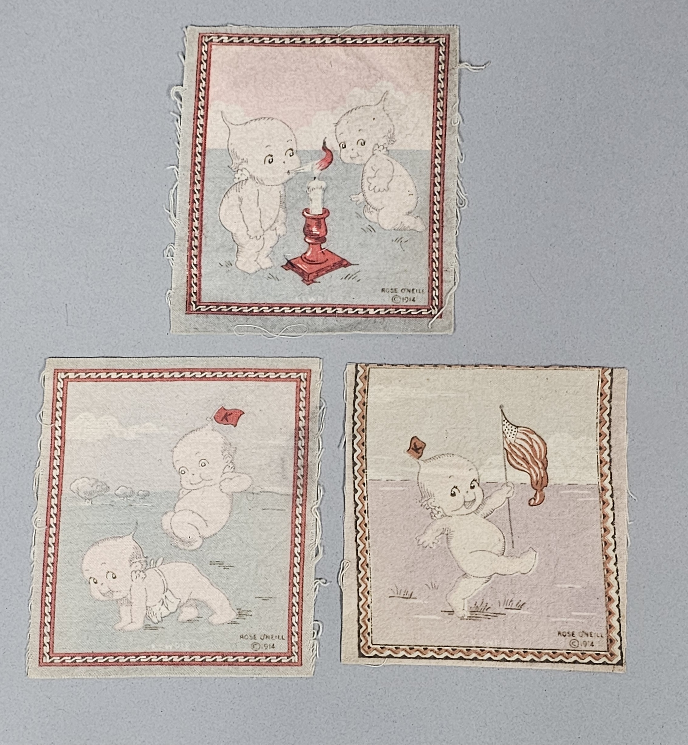 Trio of 1914 Rose O'Neill Kewpie Tobacco Flannels