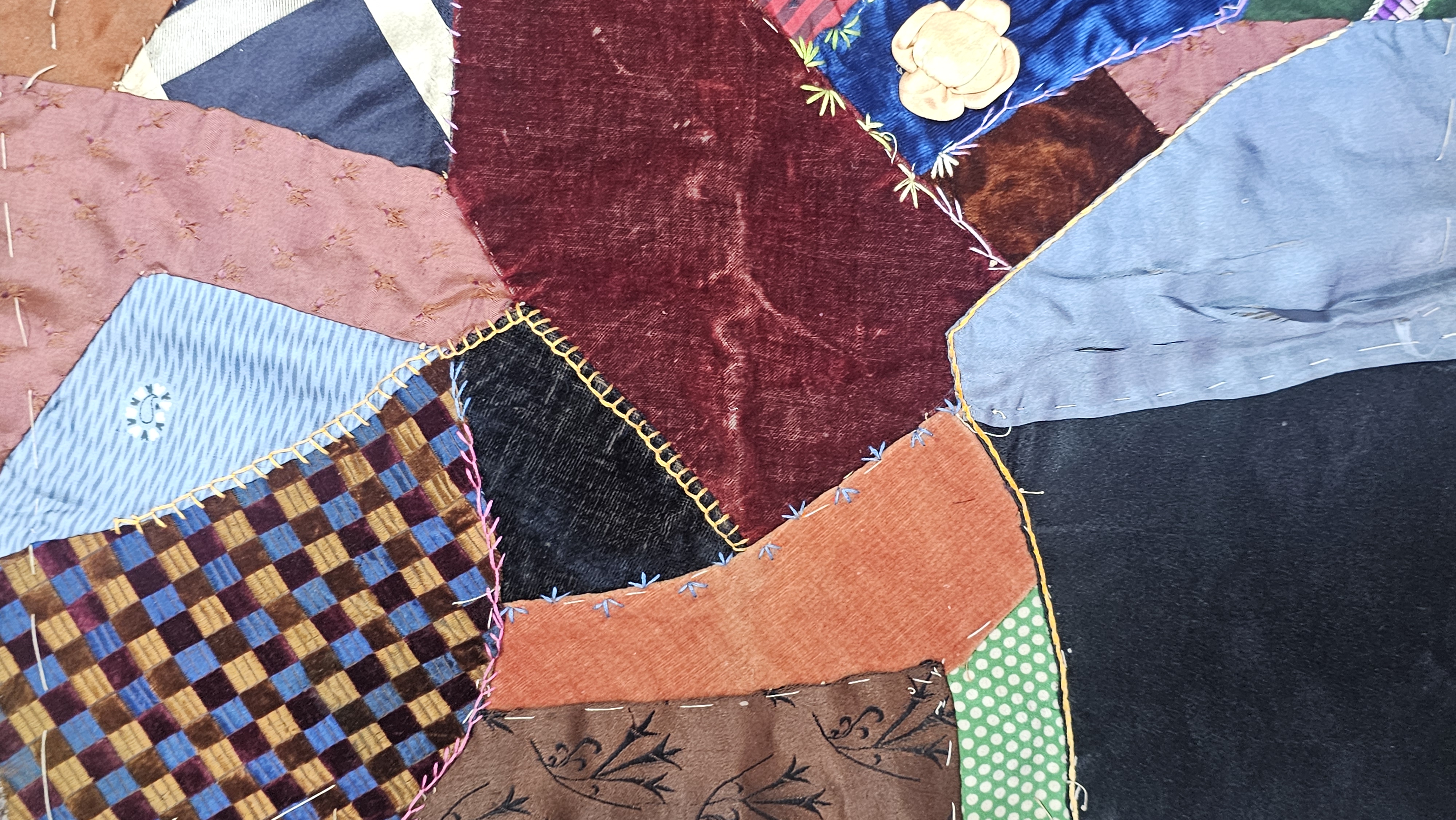 Victorian Silk and Velvet Quilt Fragment