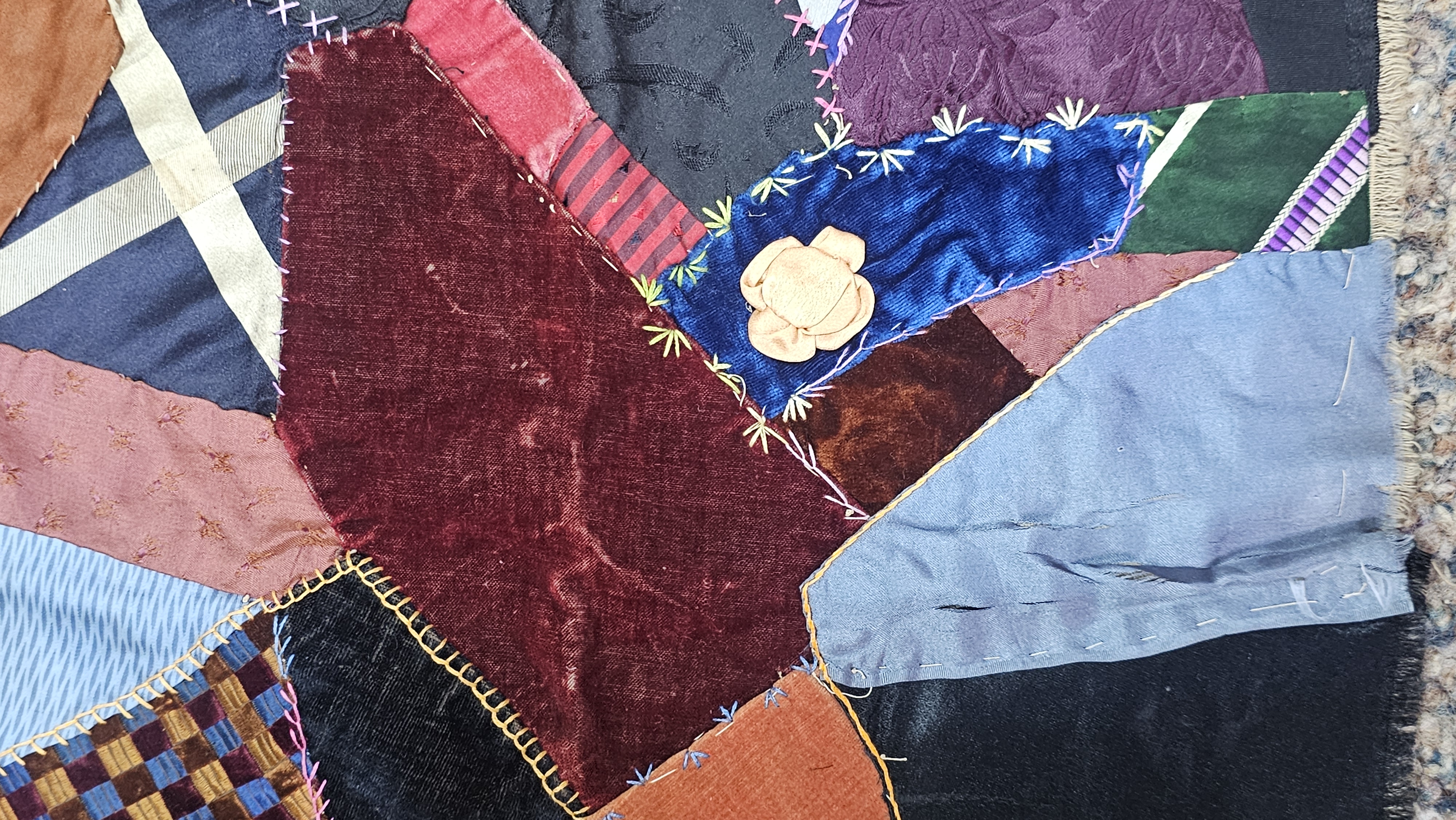Victorian Silk and Velvet Quilt Fragment