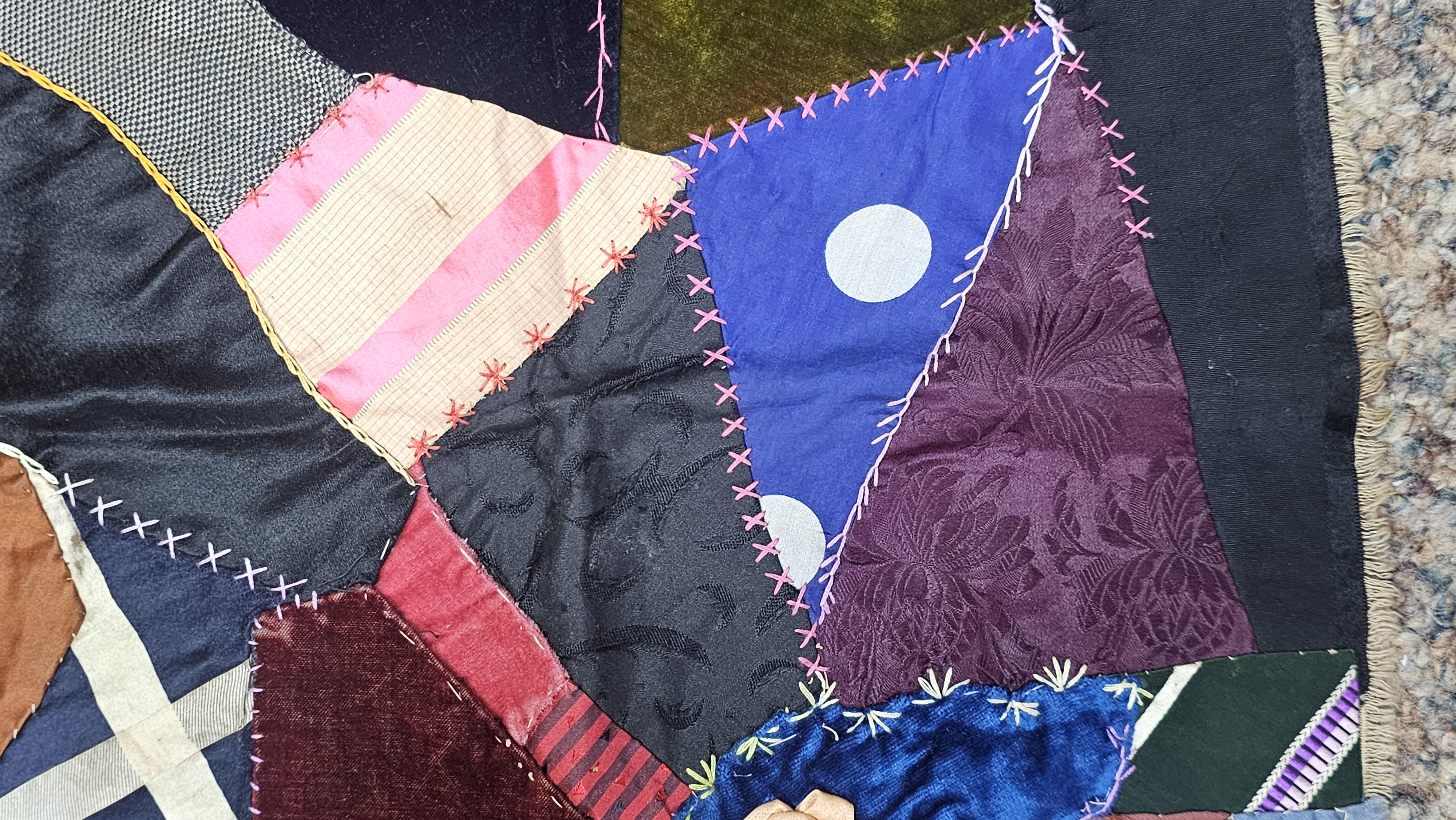 Victorian Silk and Velvet Quilt Fragment