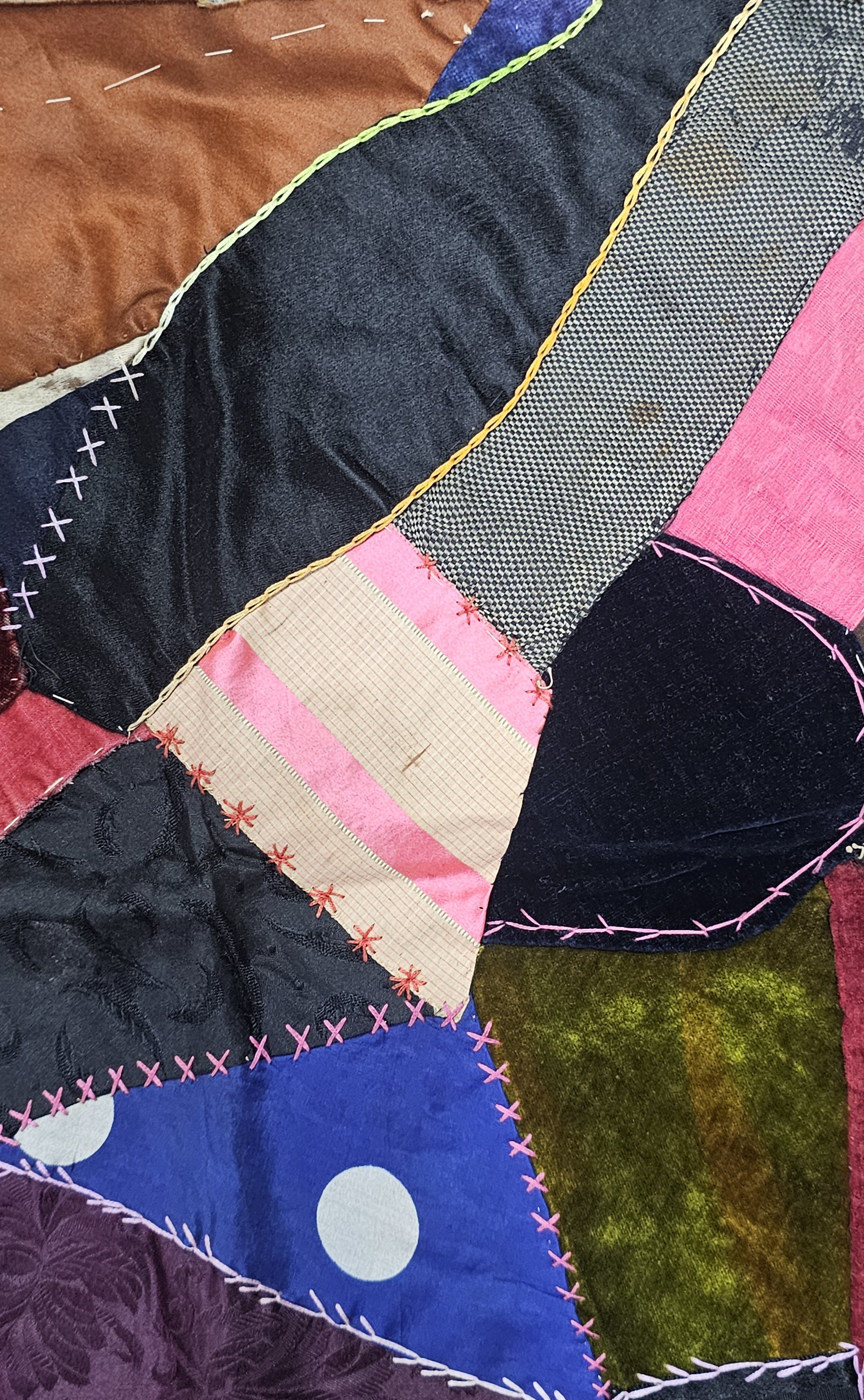 Victorian Silk and Velvet Quilt Fragment