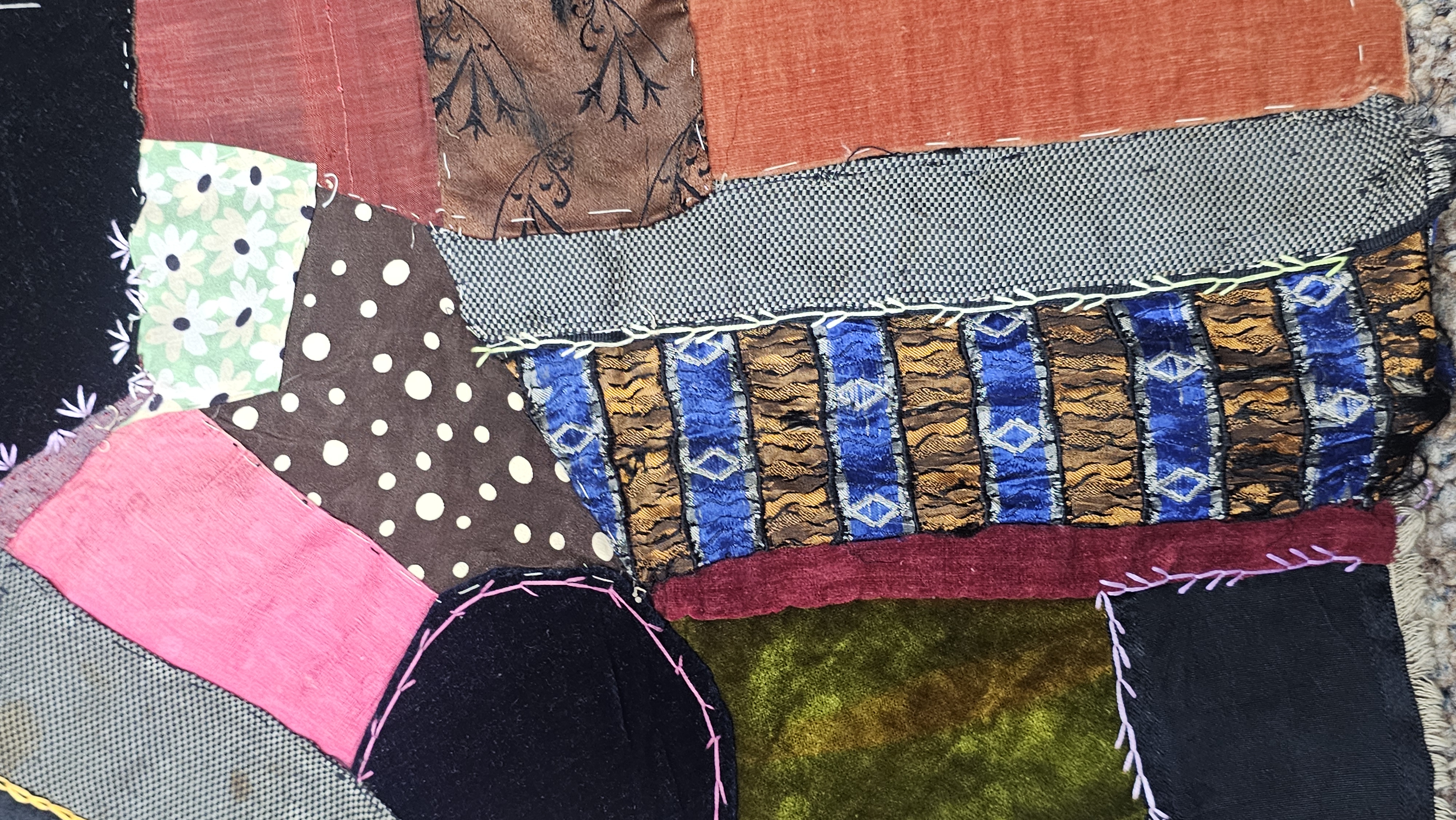 Victorian Silk and Velvet Quilt Fragment