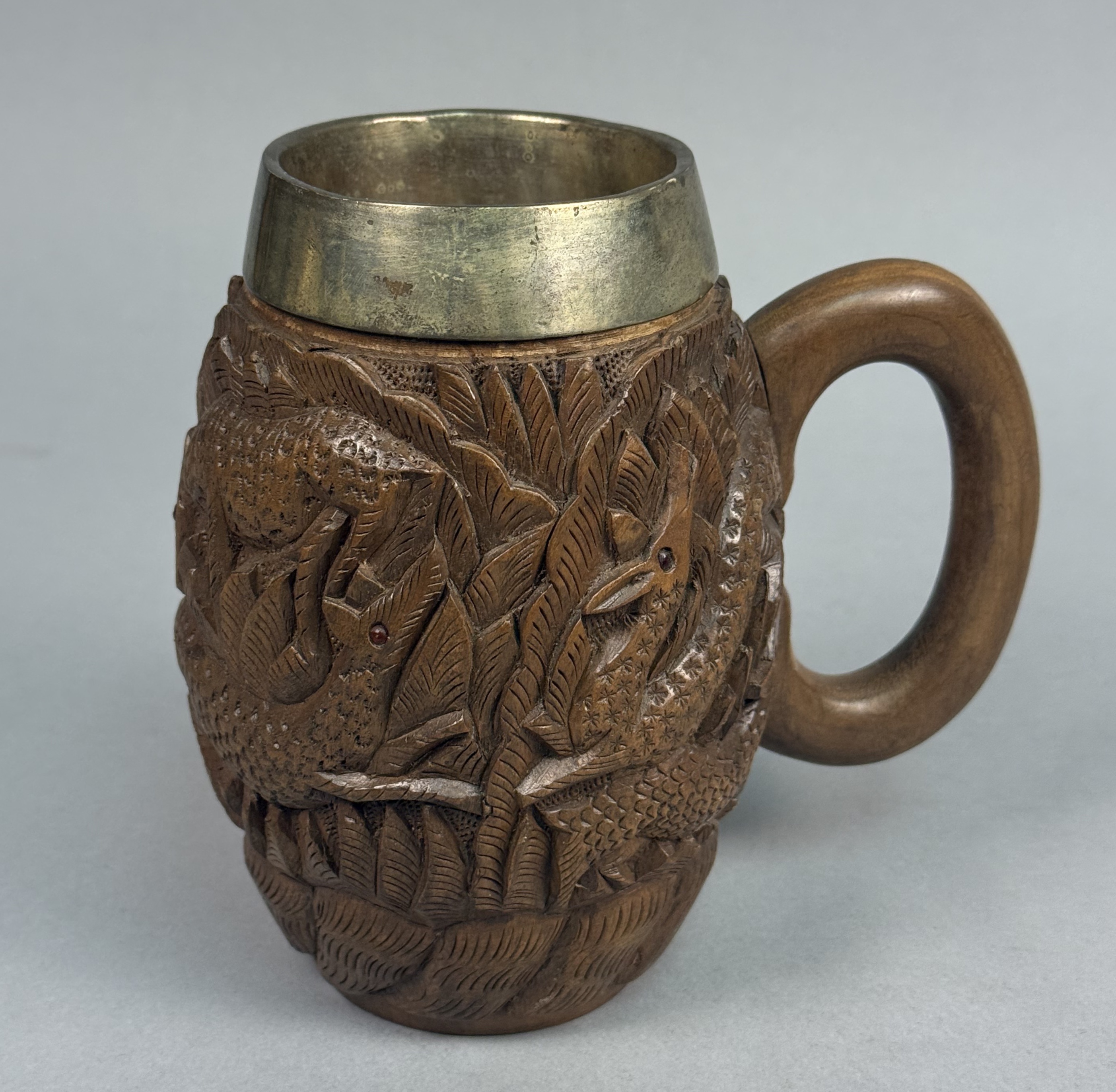 Carved Wood Deer Motif Tankard