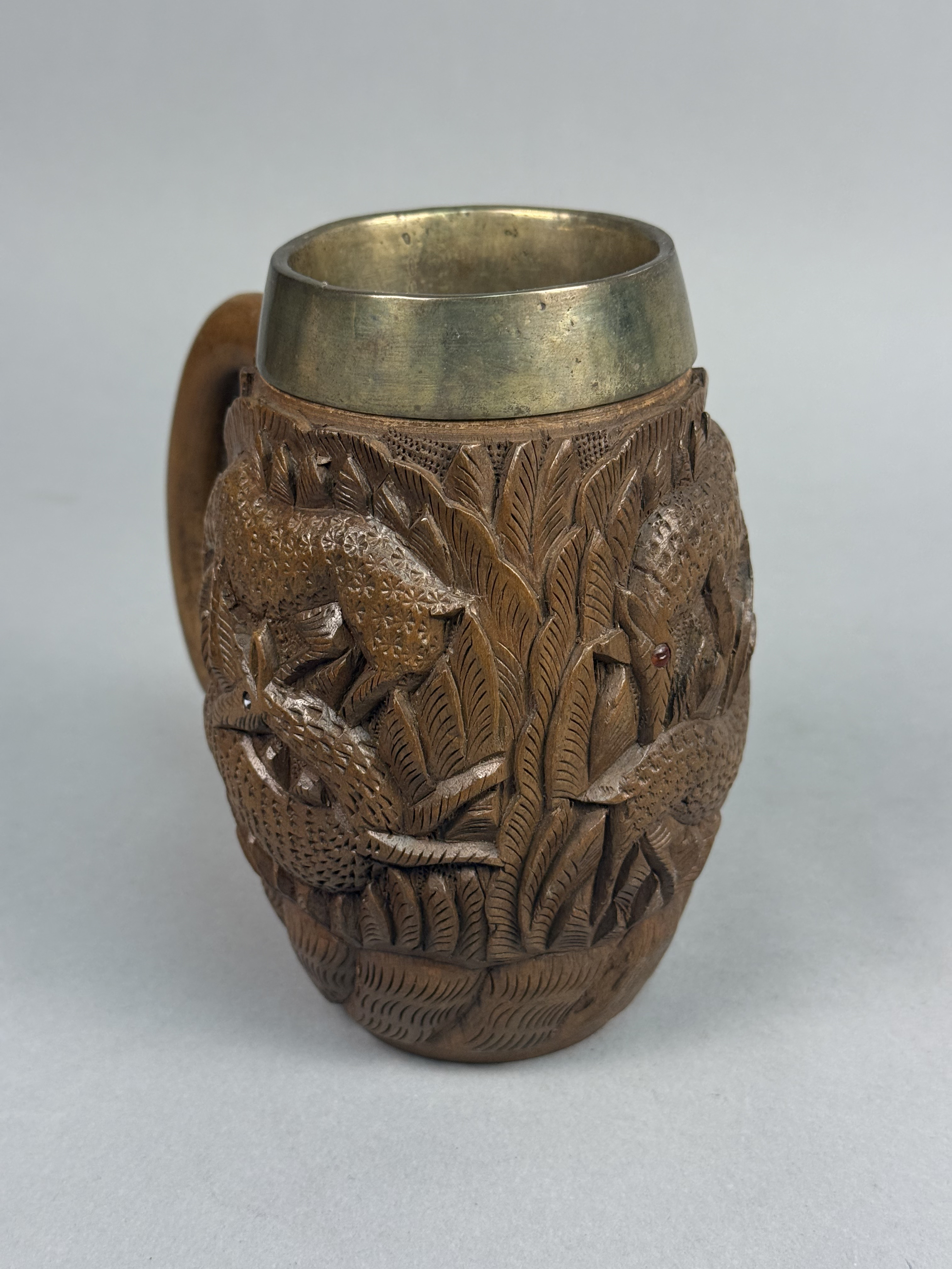 Carved Wood Deer Motif Tankard