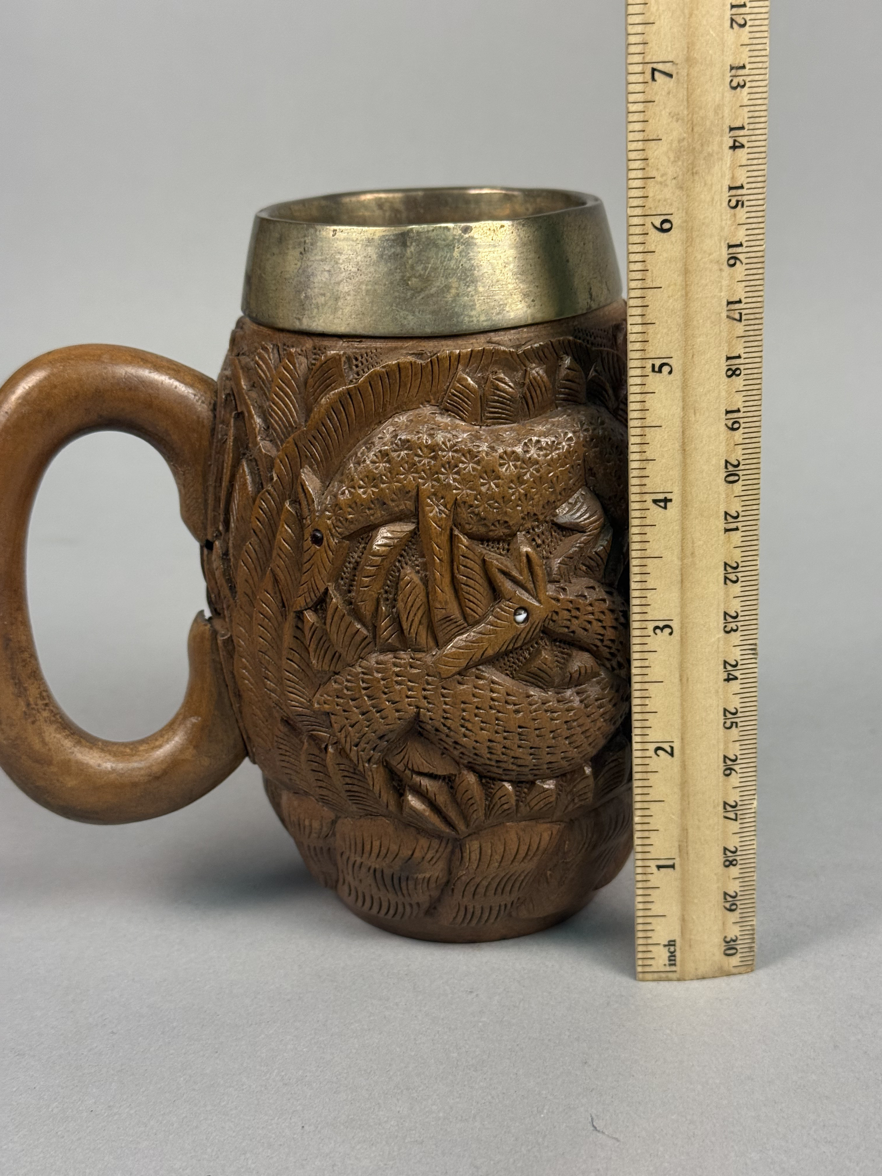 Carved Wood Deer Motif Tankard