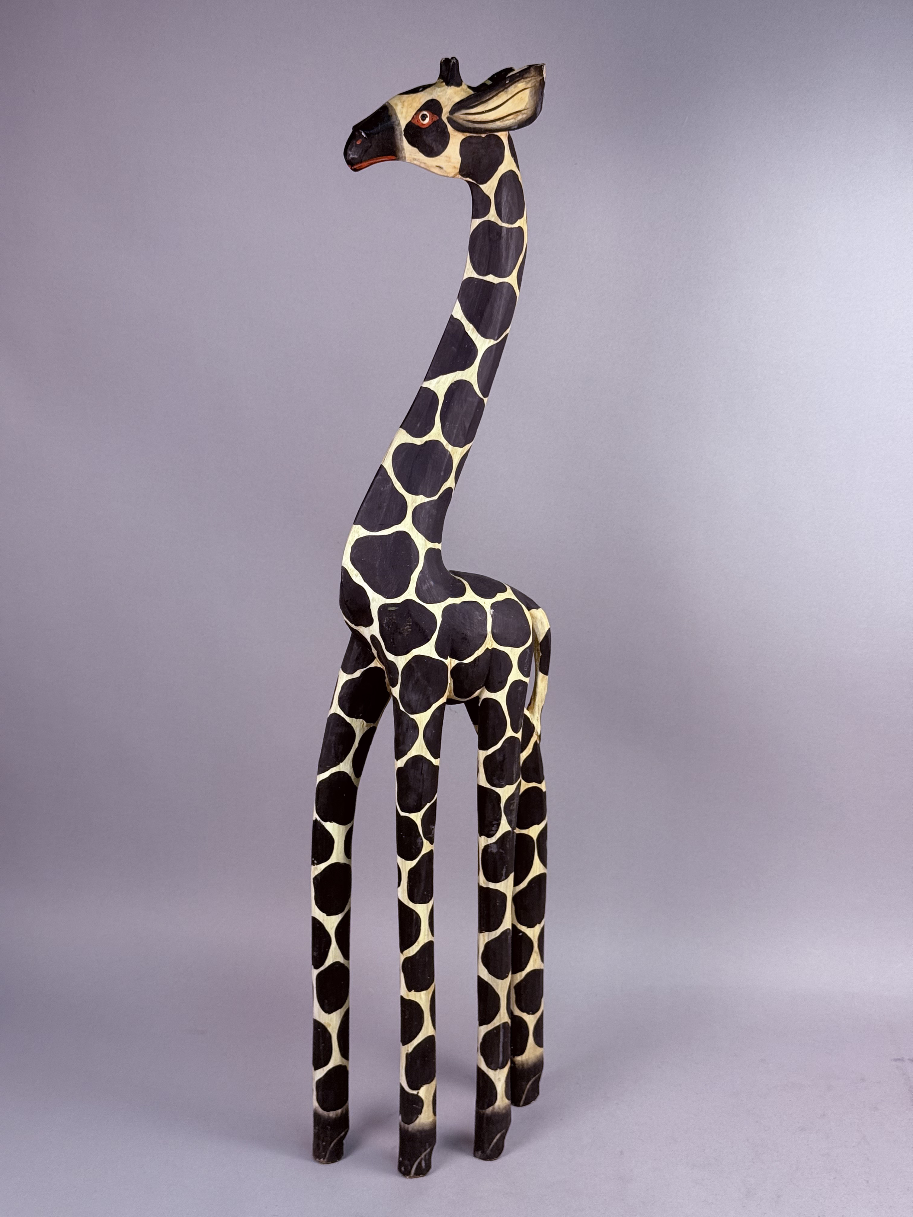 Hand-Carved Indonesian Painted Wooden Giraffe