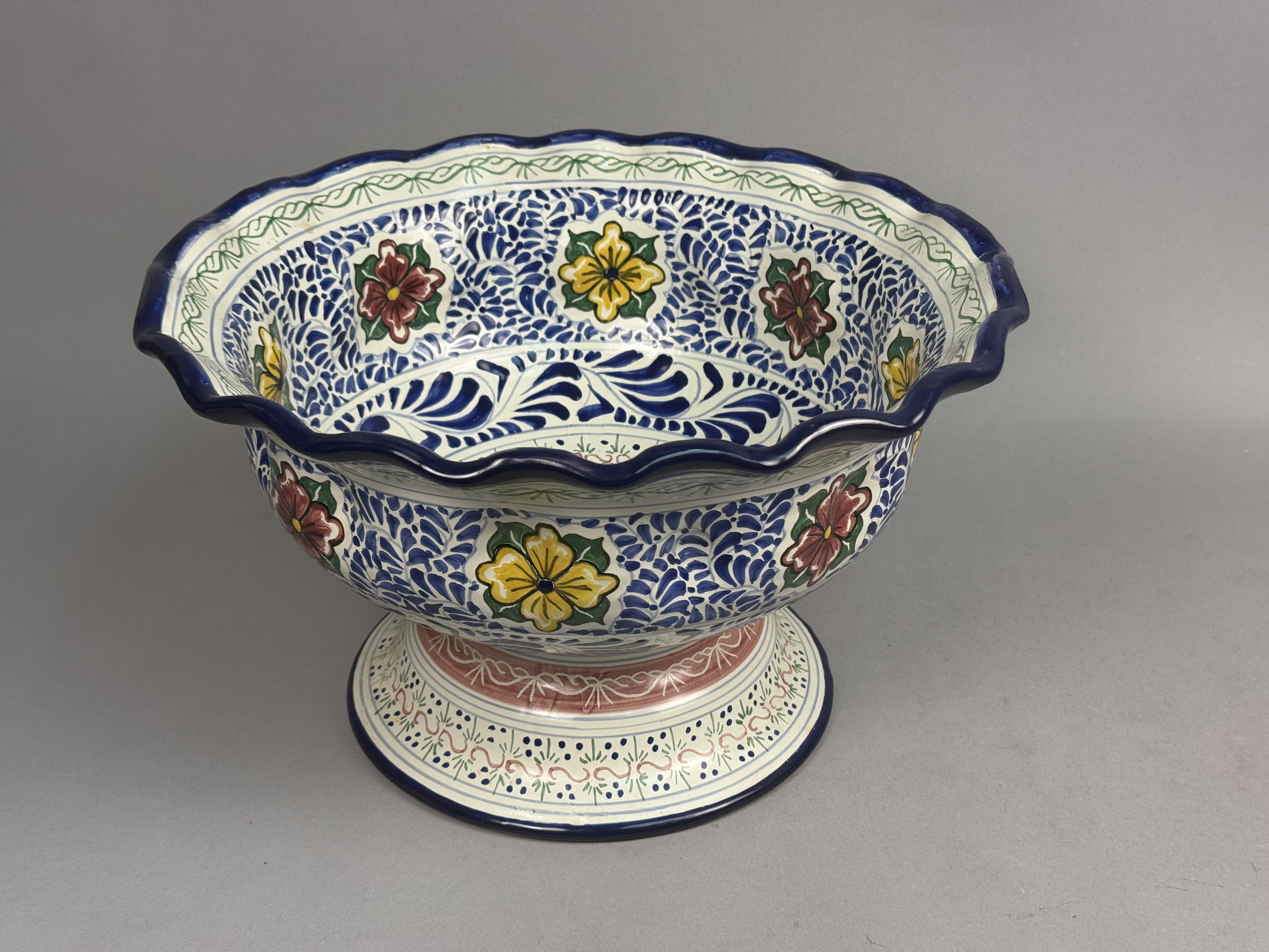 Large Mexican Talavera Footed Bowl