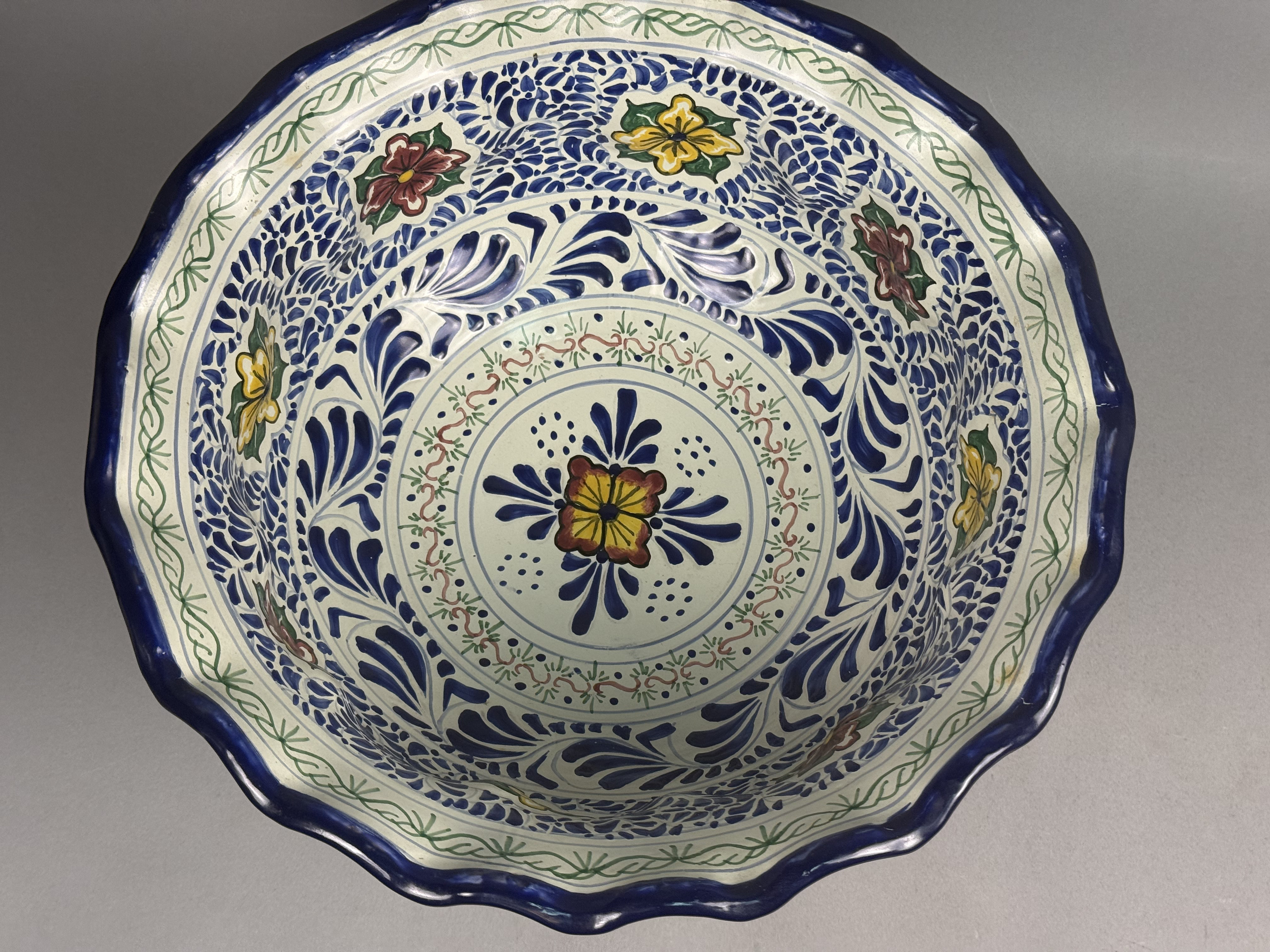 Large Mexican Talavera Footed Bowl